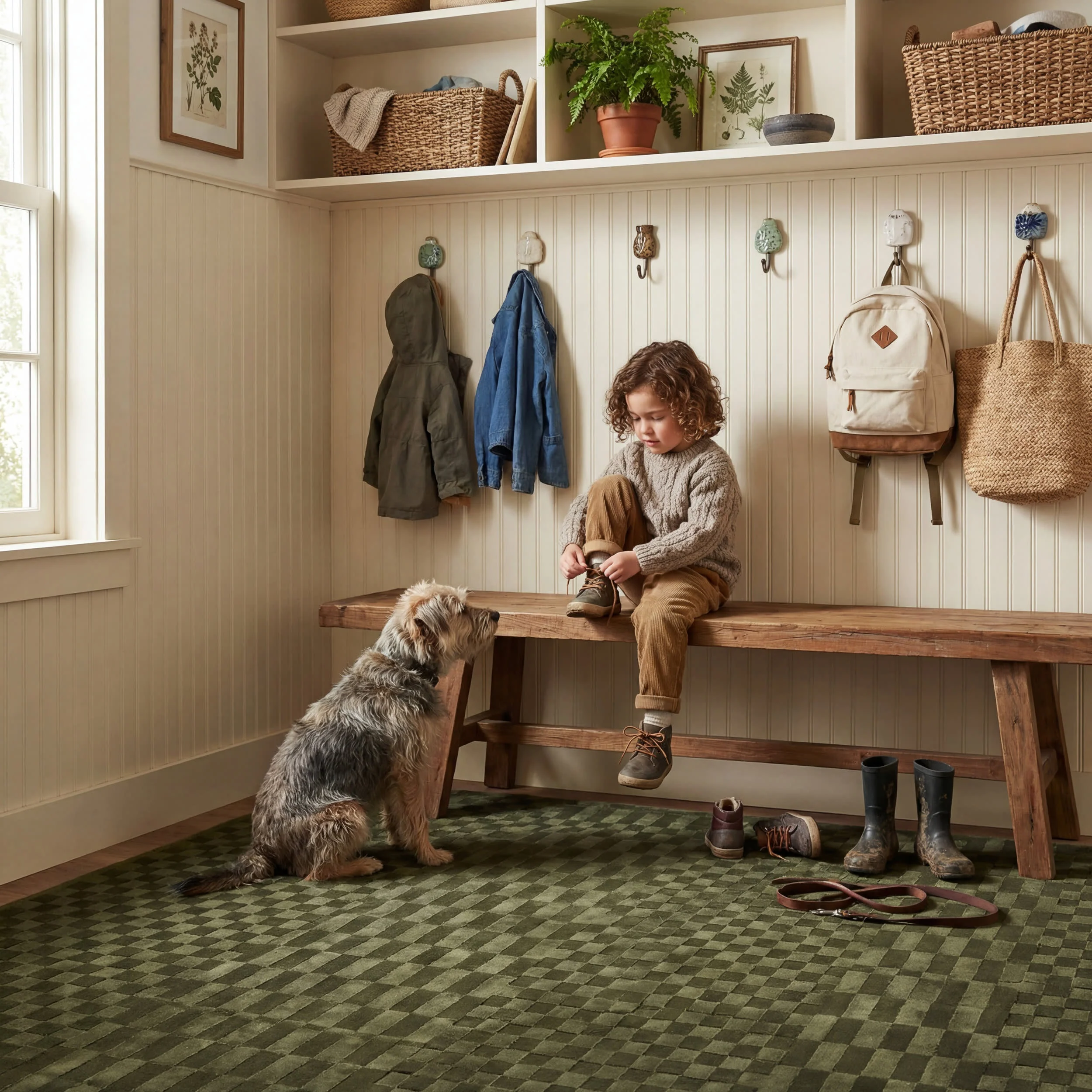 Vira Checkered Plush Textured Washable Rug | Green - Image 9