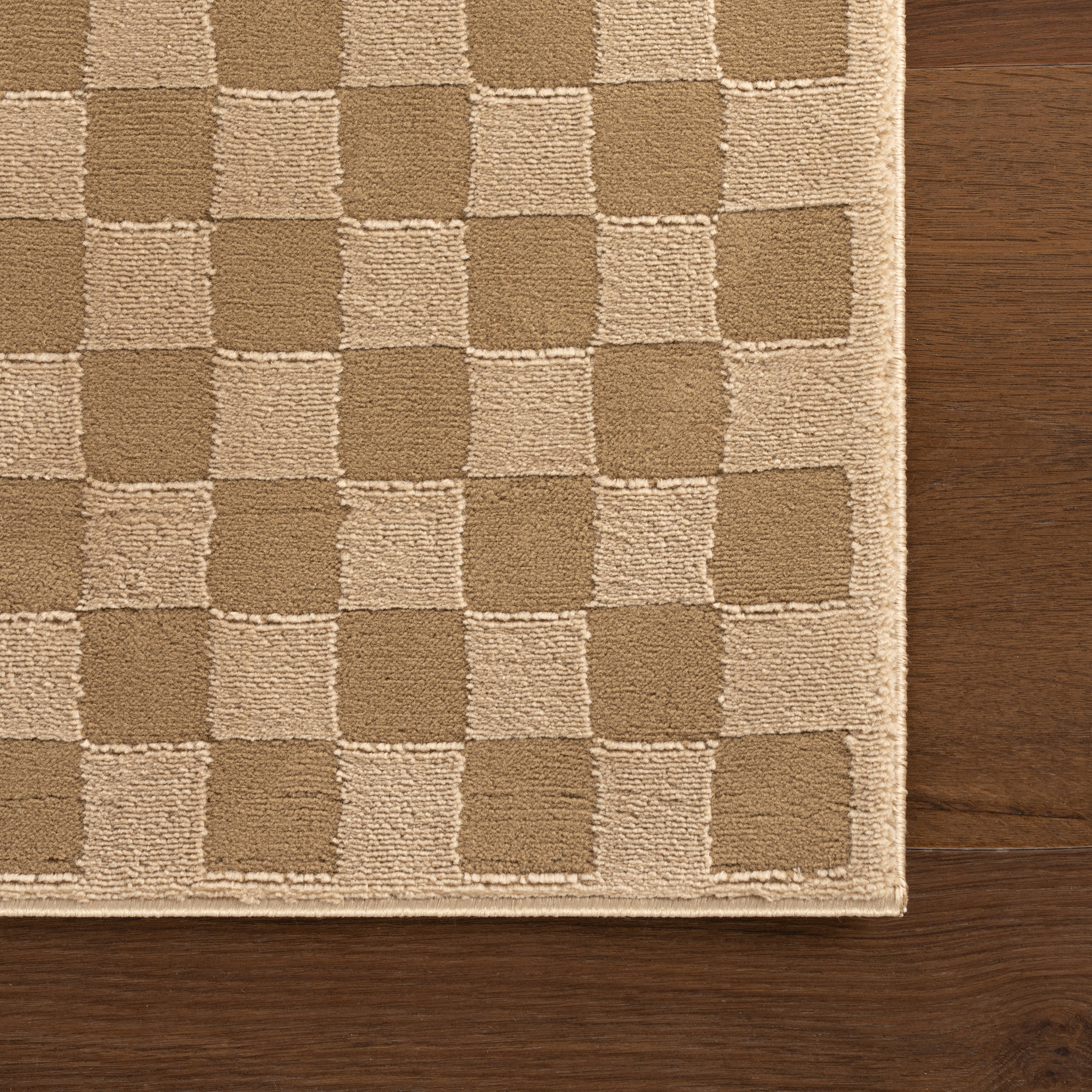 Vira Checkered Plush Textured Washable Rug | Sand - Image 4
