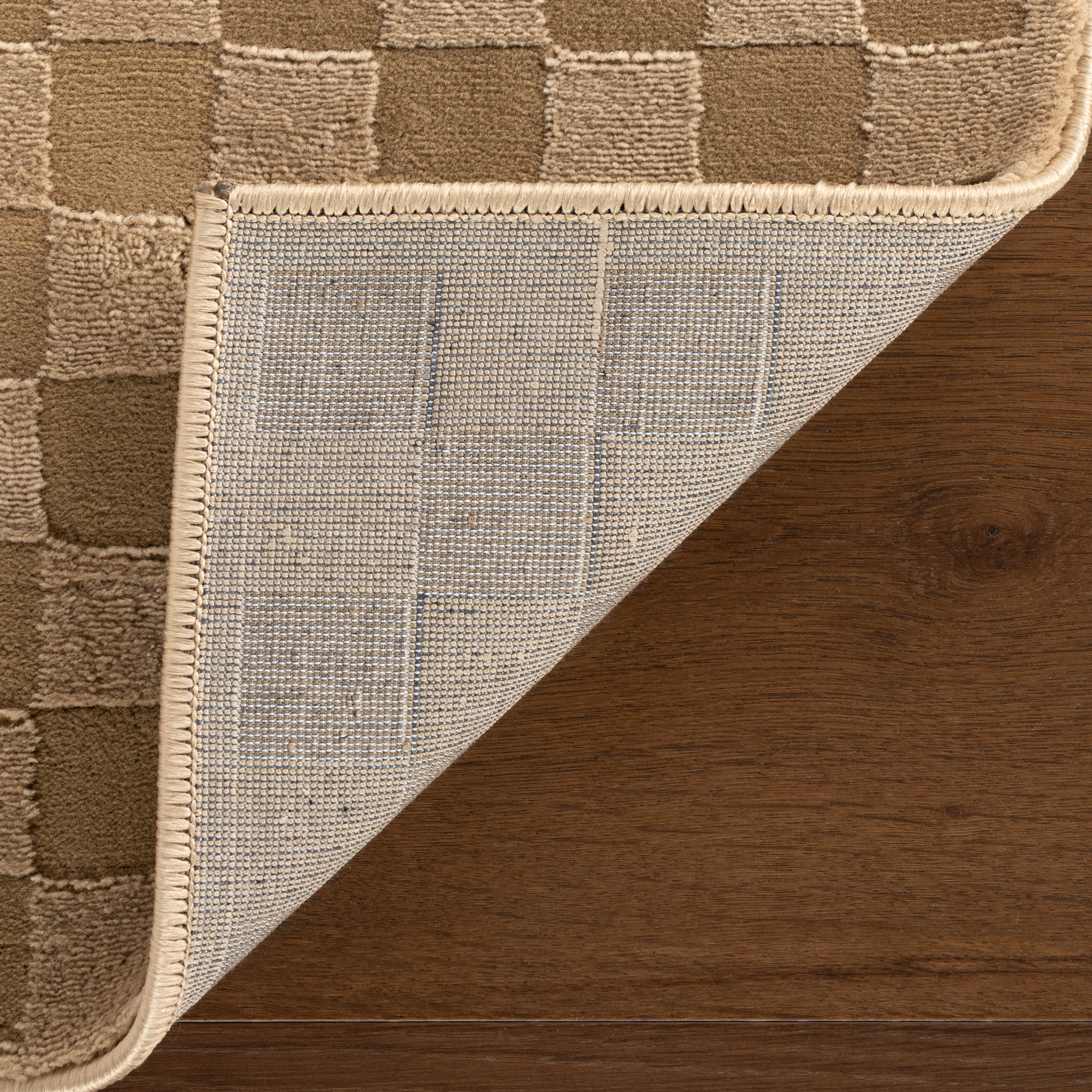 Vira Checkered Plush Textured Washable Rug | Sand - Image 7