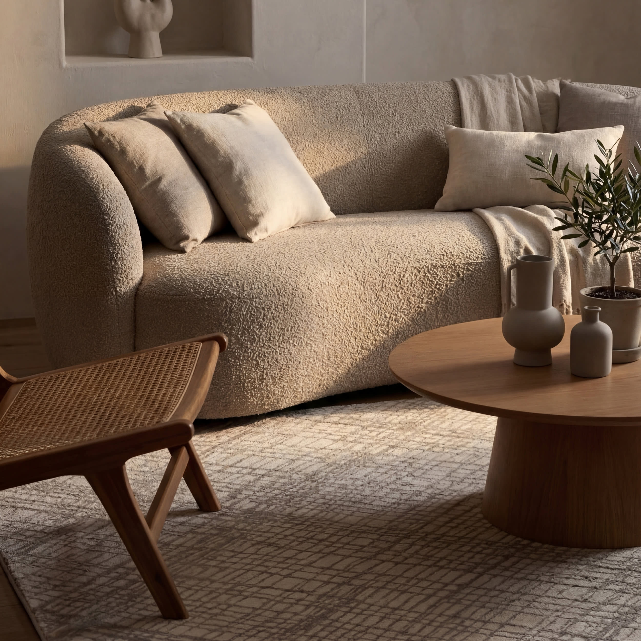 Virelle Plaid Plush Textured Washable Rug | Cream/Grey - Image 5