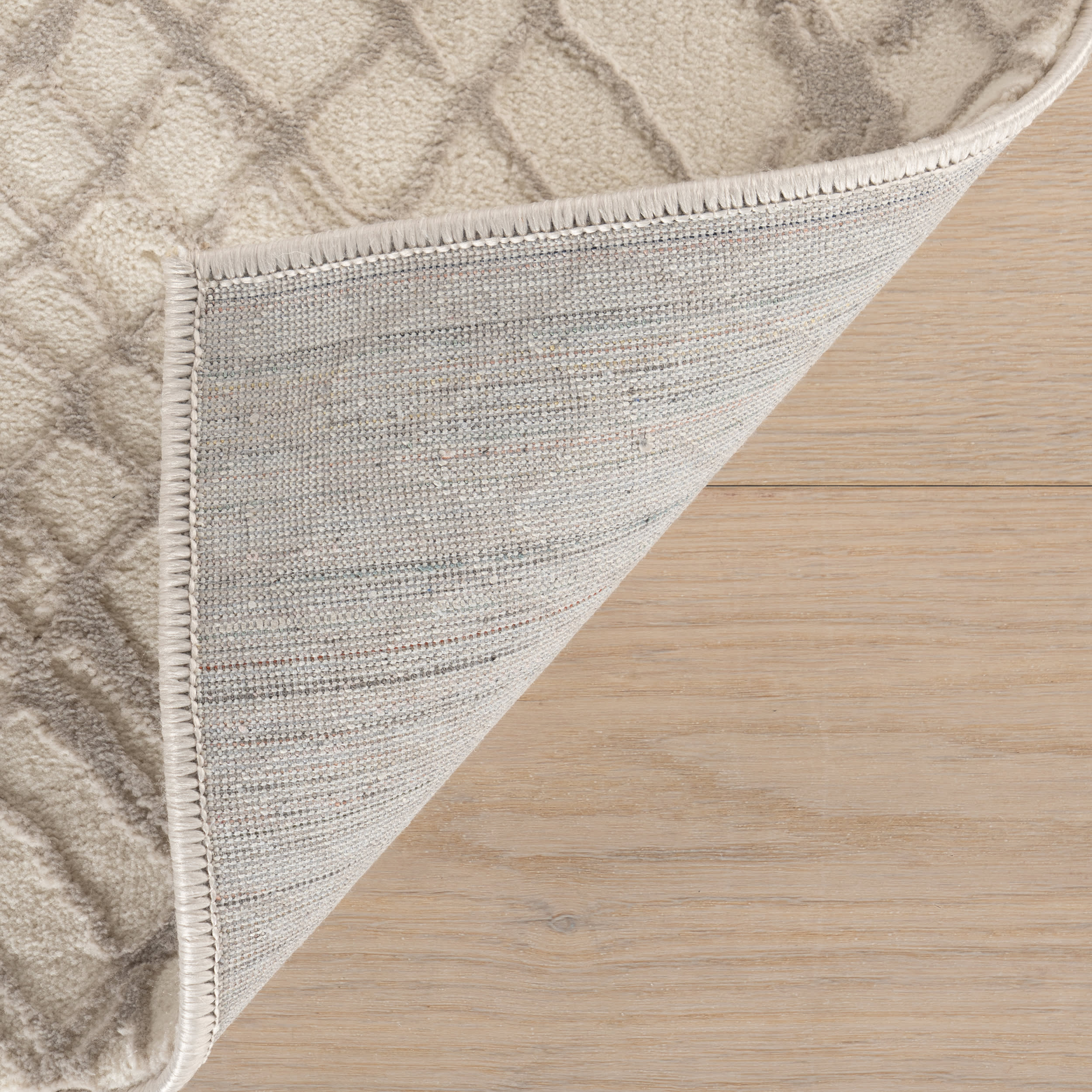 Virelle Plaid Plush Textured Washable Rug | Cream/Grey - Image 8