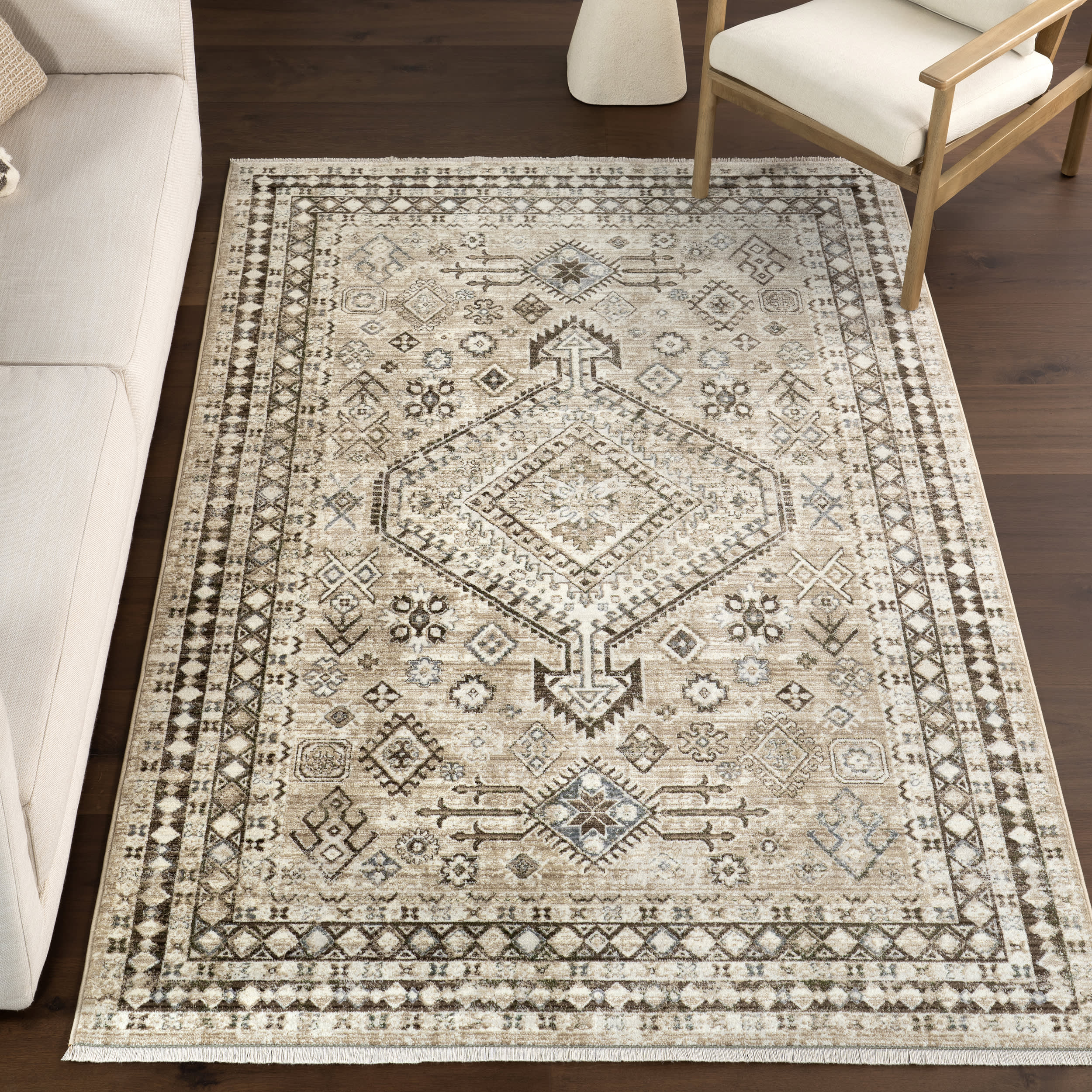 Virgina Medallion Fringe Rug | Light Brown - Image 2