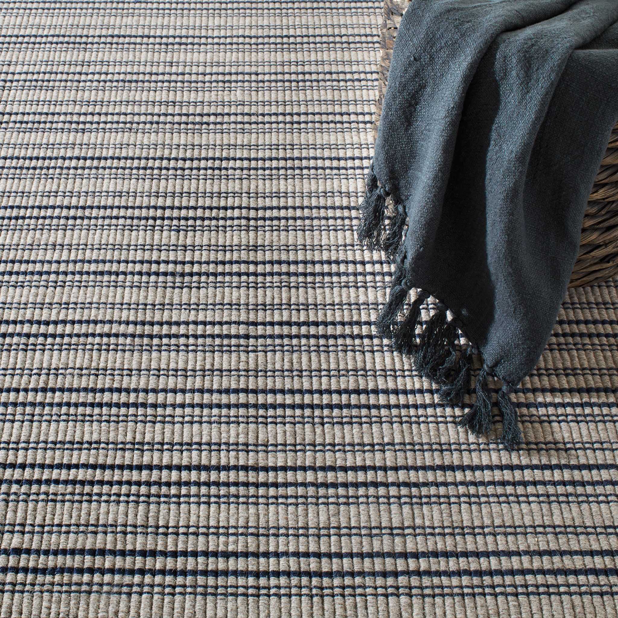 Warren Ticking Woven Wool Custom Rug | Navy - Image 3