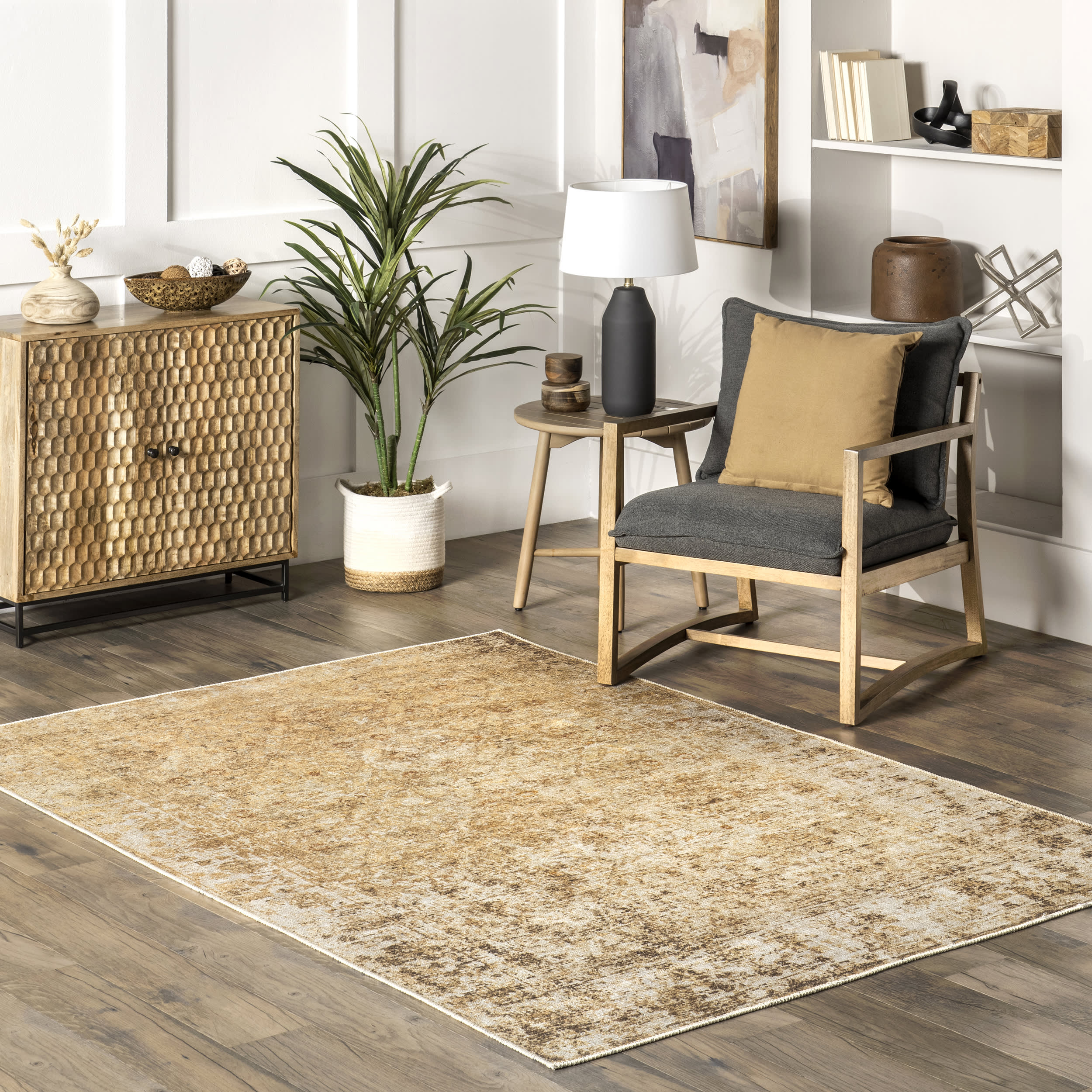 Washable Faded Vintage Rug | Beige - Image 2