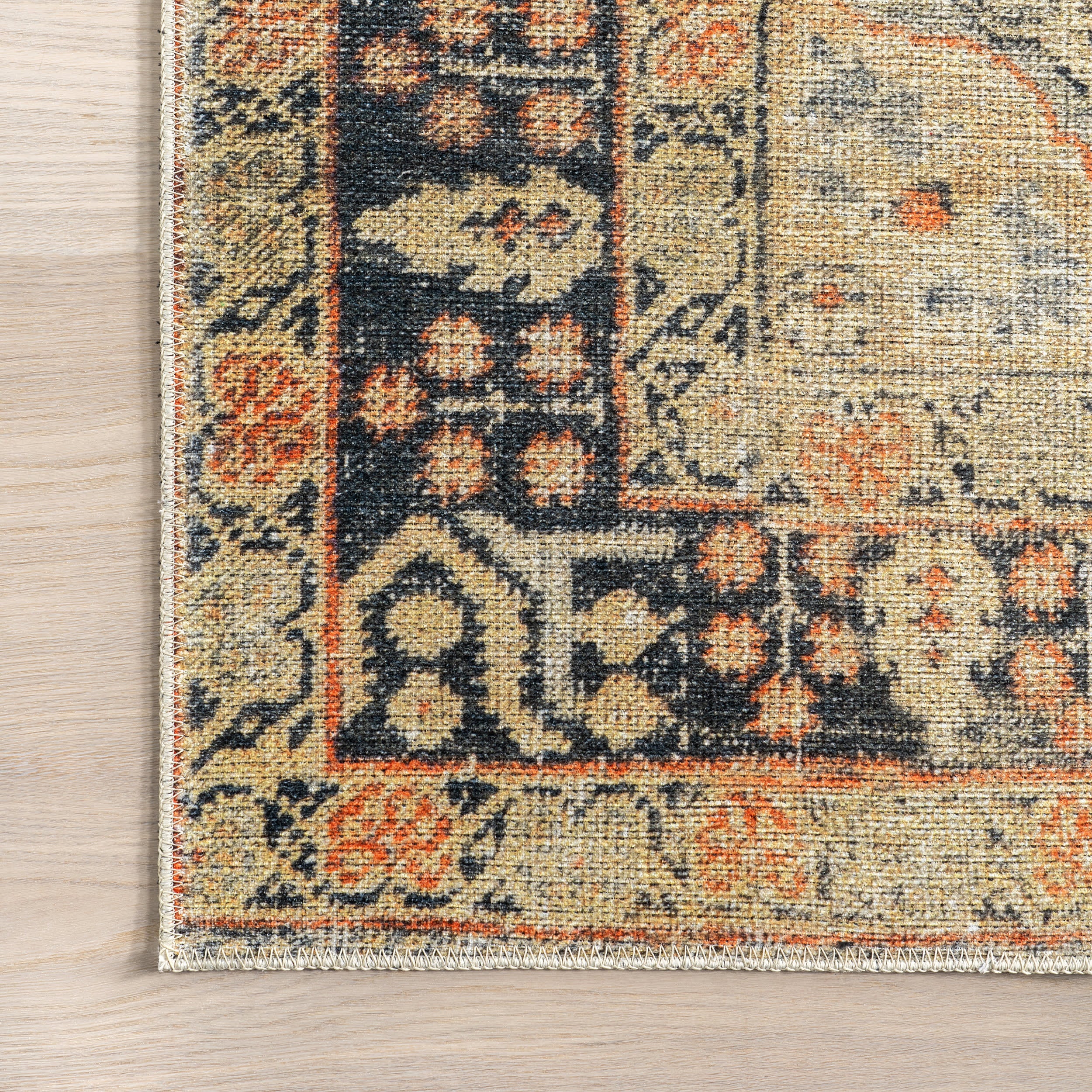 Washable Floral Medallion Rug | Orange - Image 3