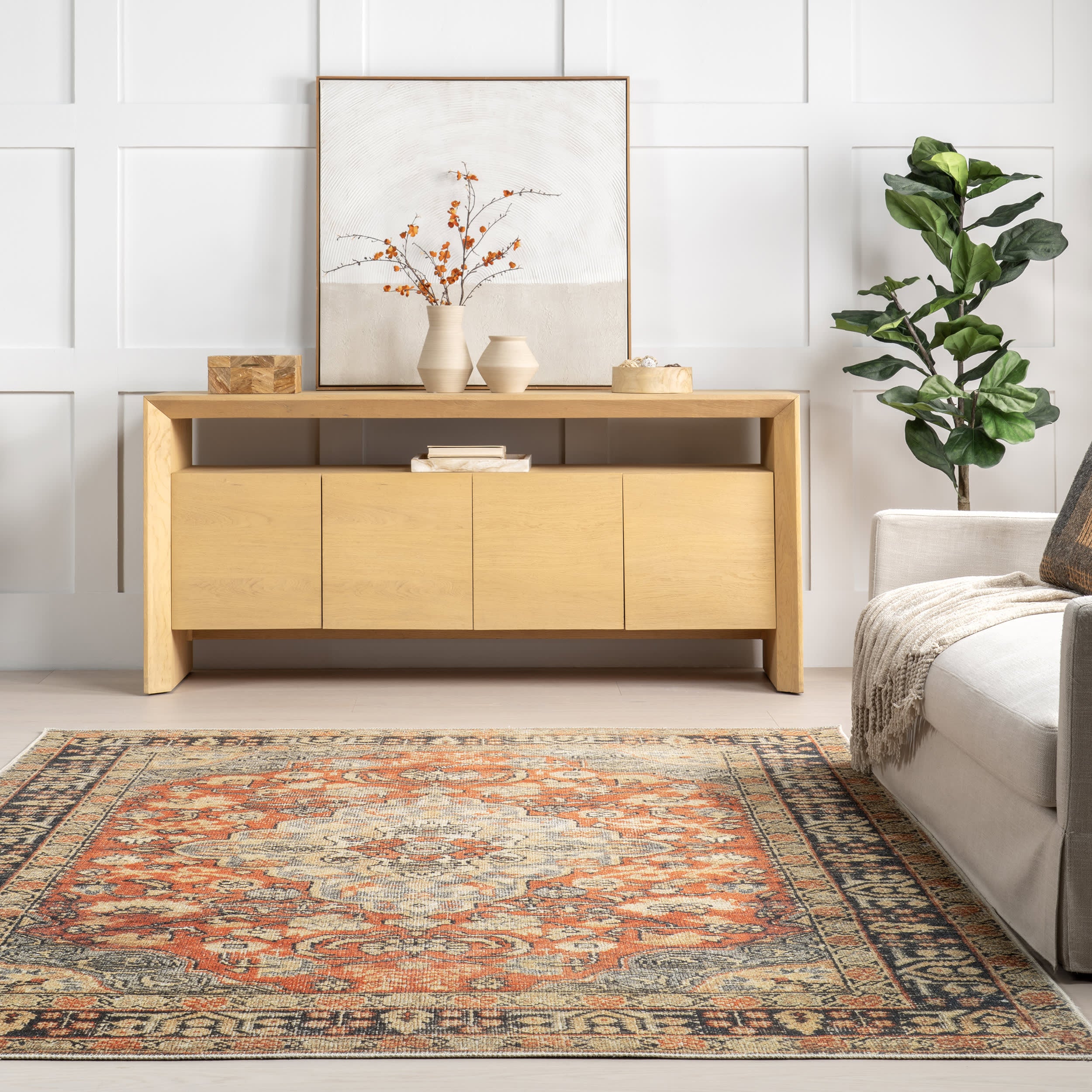Washable Floral Medallion Rug | Orange - Image 4