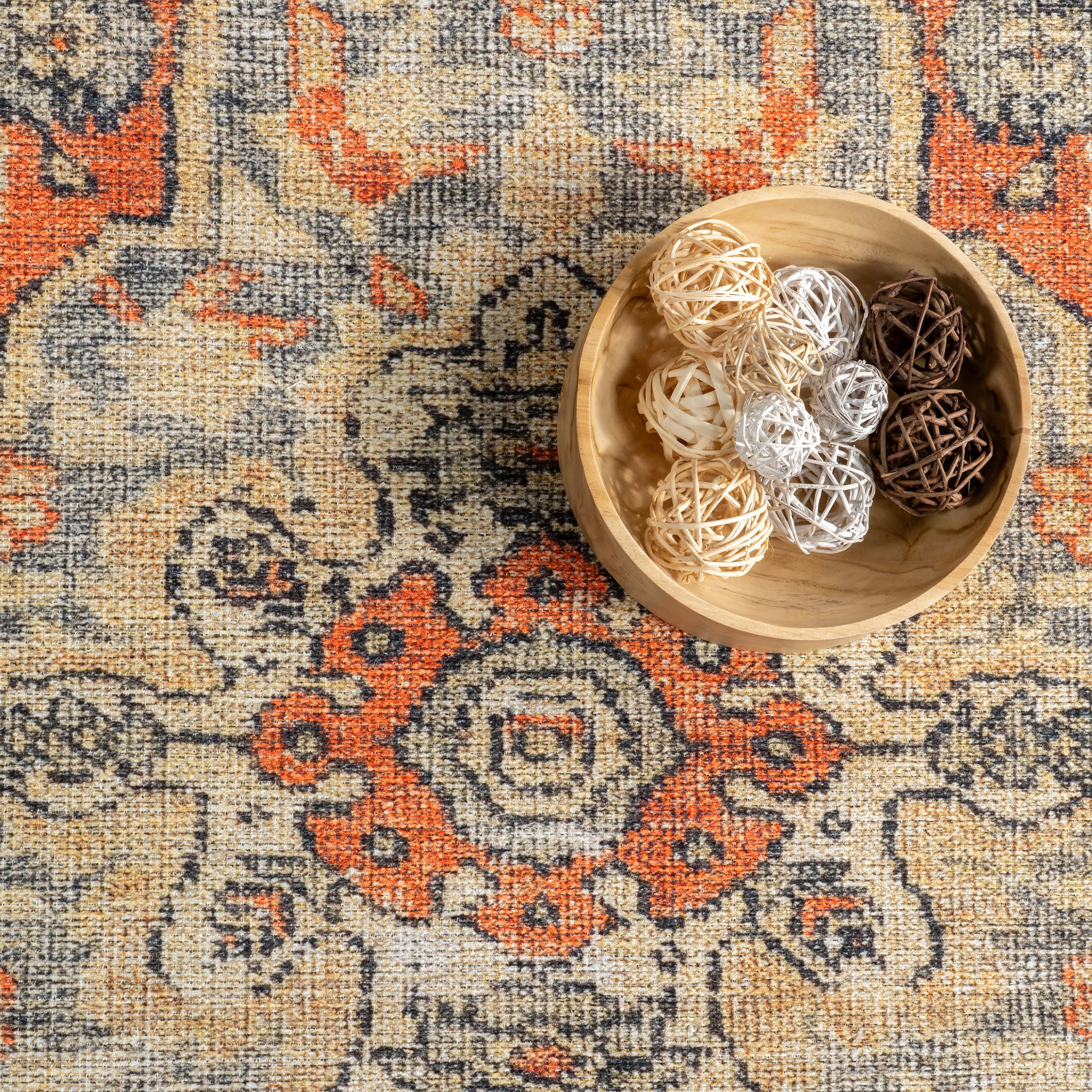 Washable Floral Medallion Rug | Orange - Image 7