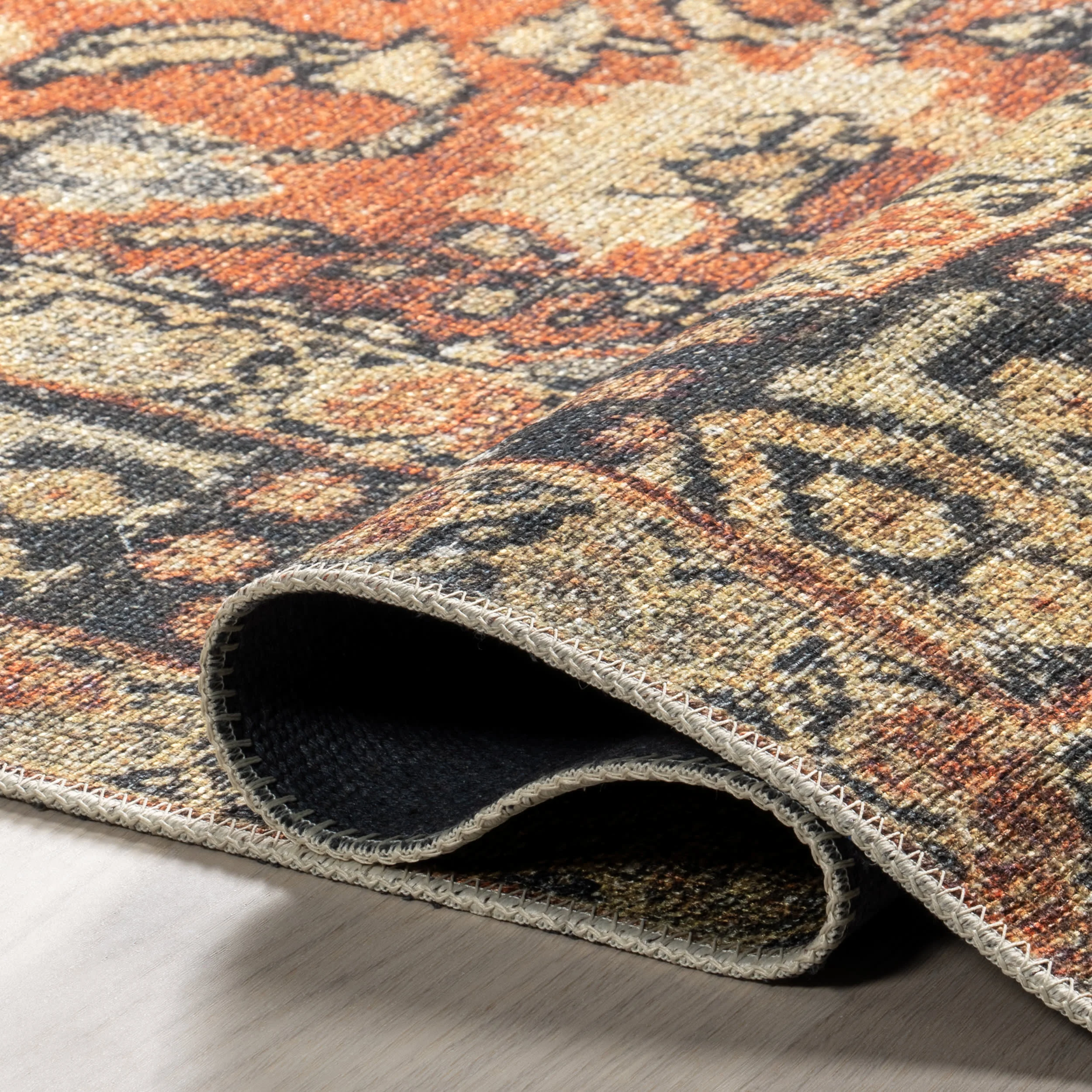 Washable Floral Medallion Rug | Orange - Image 8