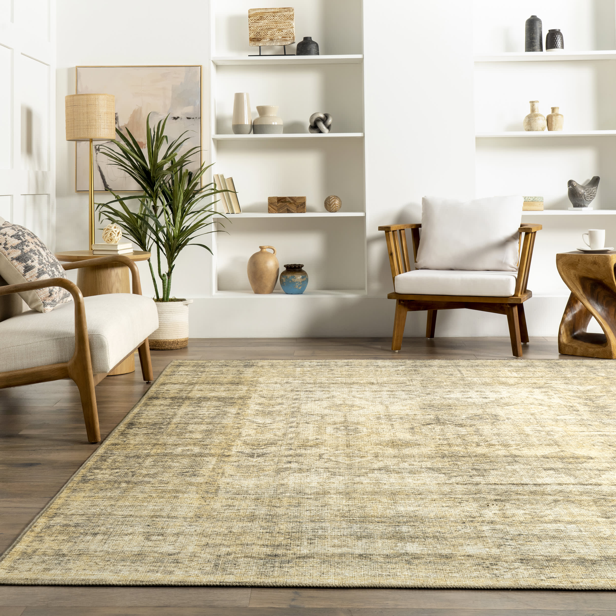 Washable Framed Trellis Rug | Beige - Image 4