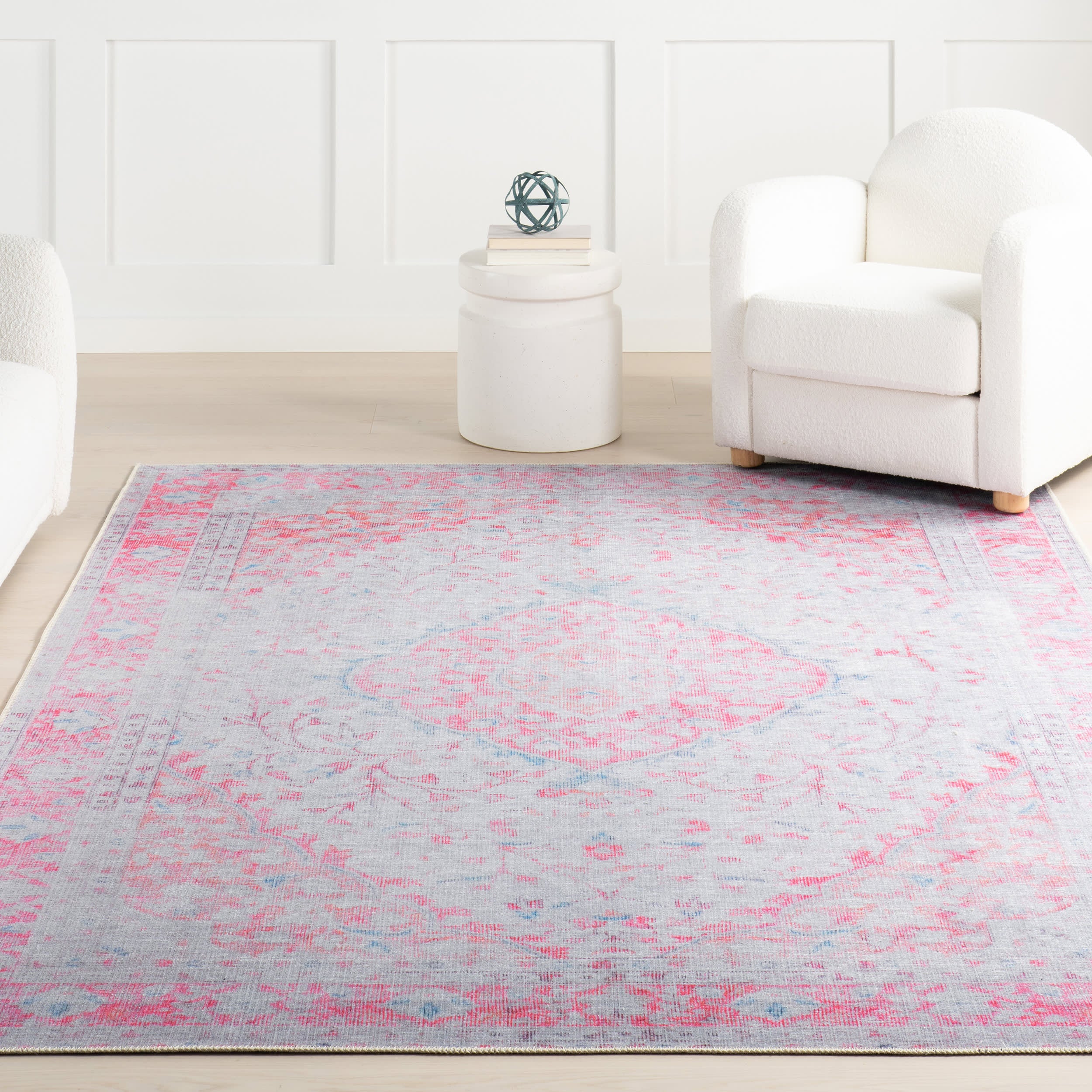 Washable Medallion Flatweave Rug | Pink - Image 5
