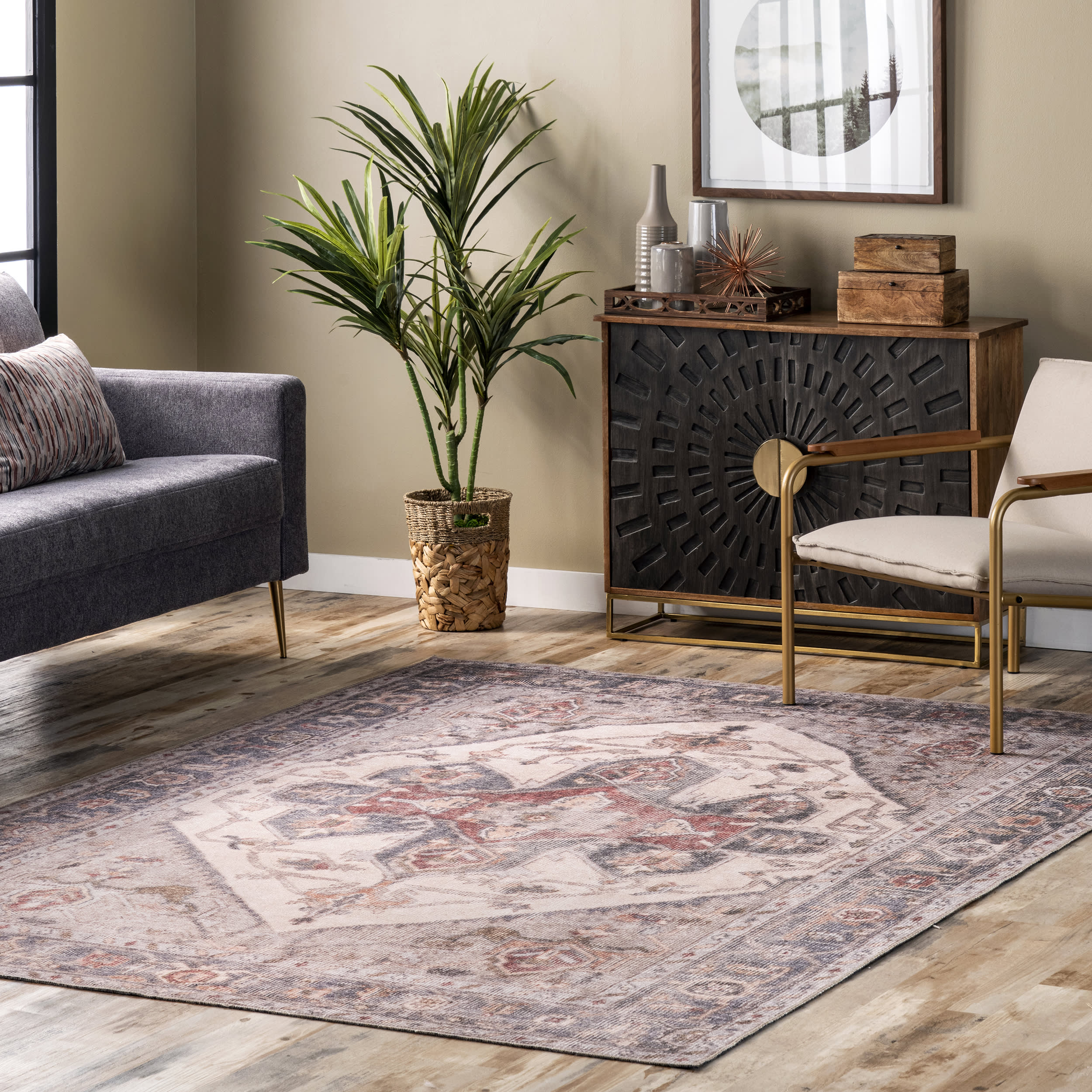 Washable Regal Medallion Rug | Beige - Image 2