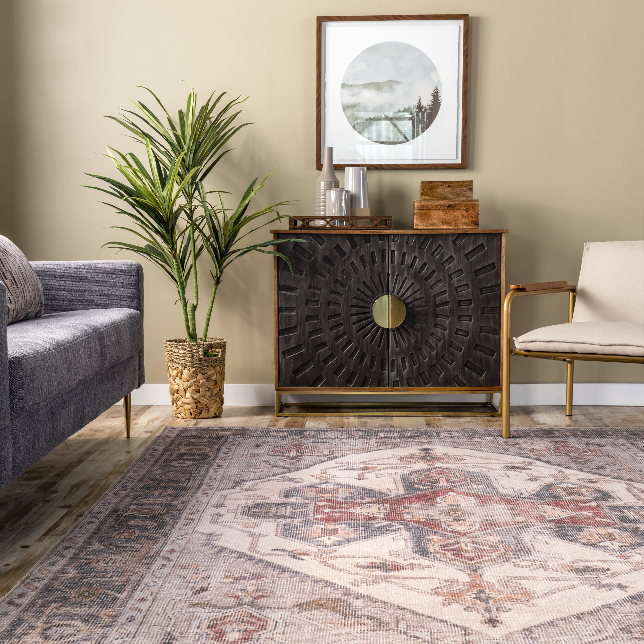 Washable Regal Medallion Rug | Beige - Image 4