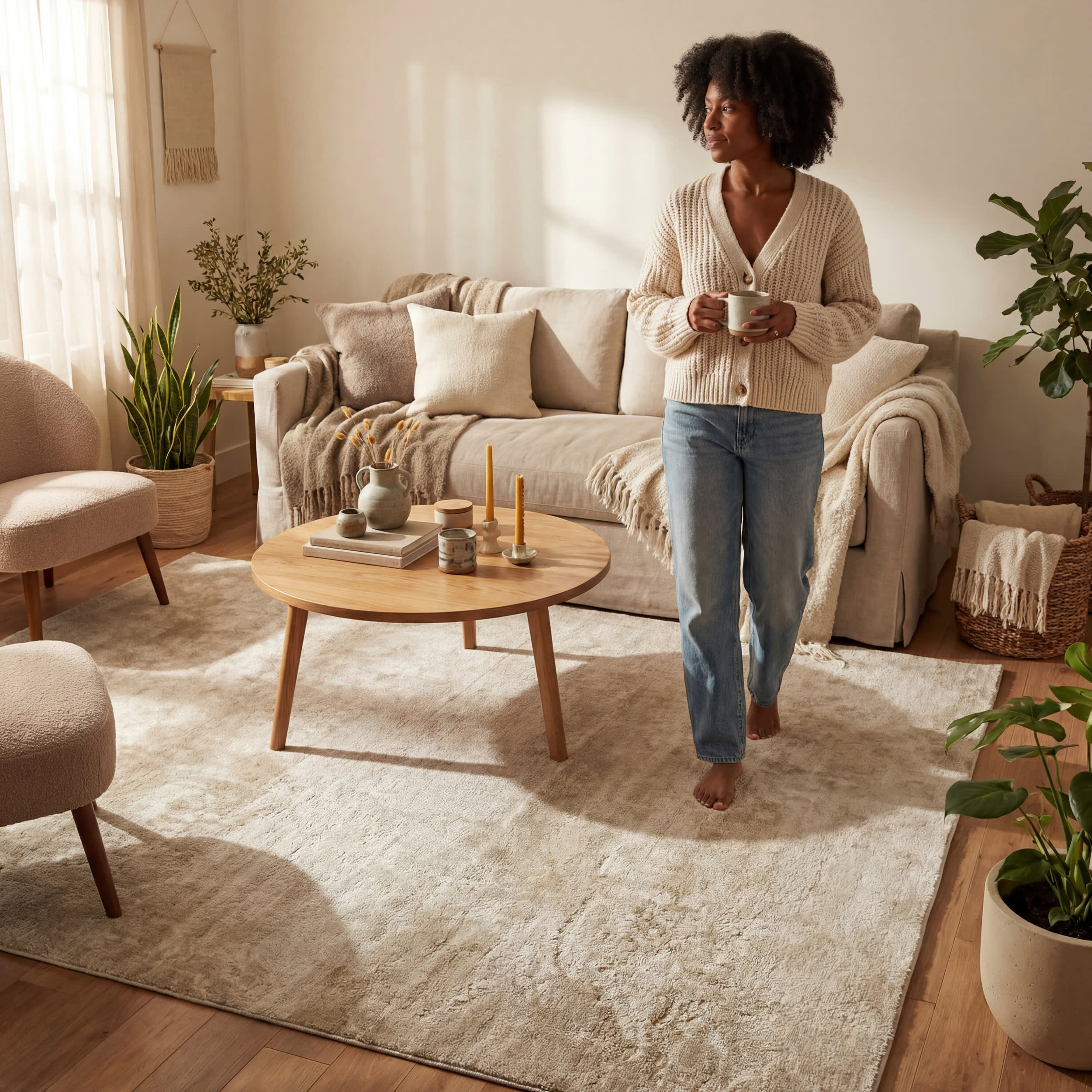 Washable Solid Shag Rug | Cream - Image 7