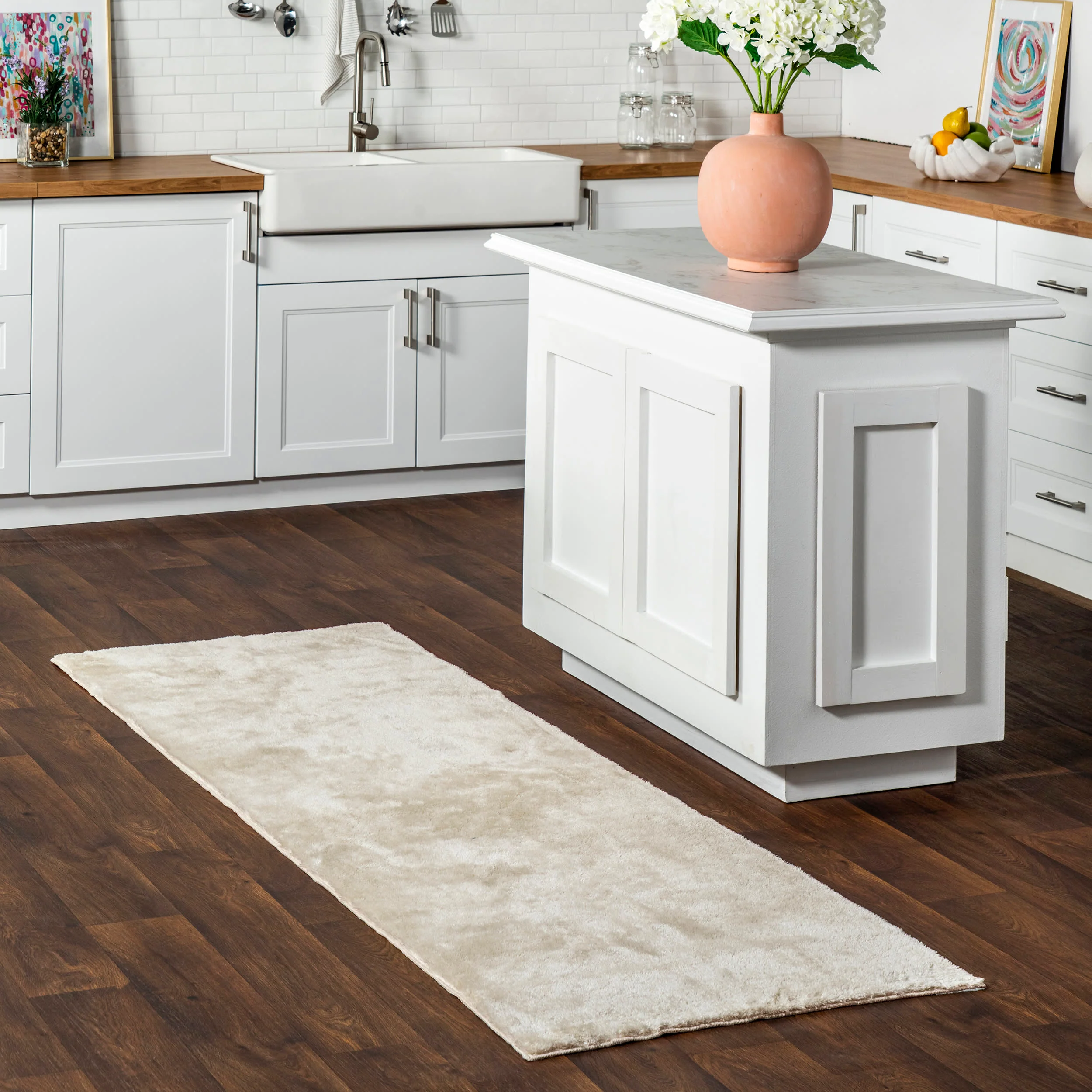 Washable Solid Shag Rug | Cream - Image 2