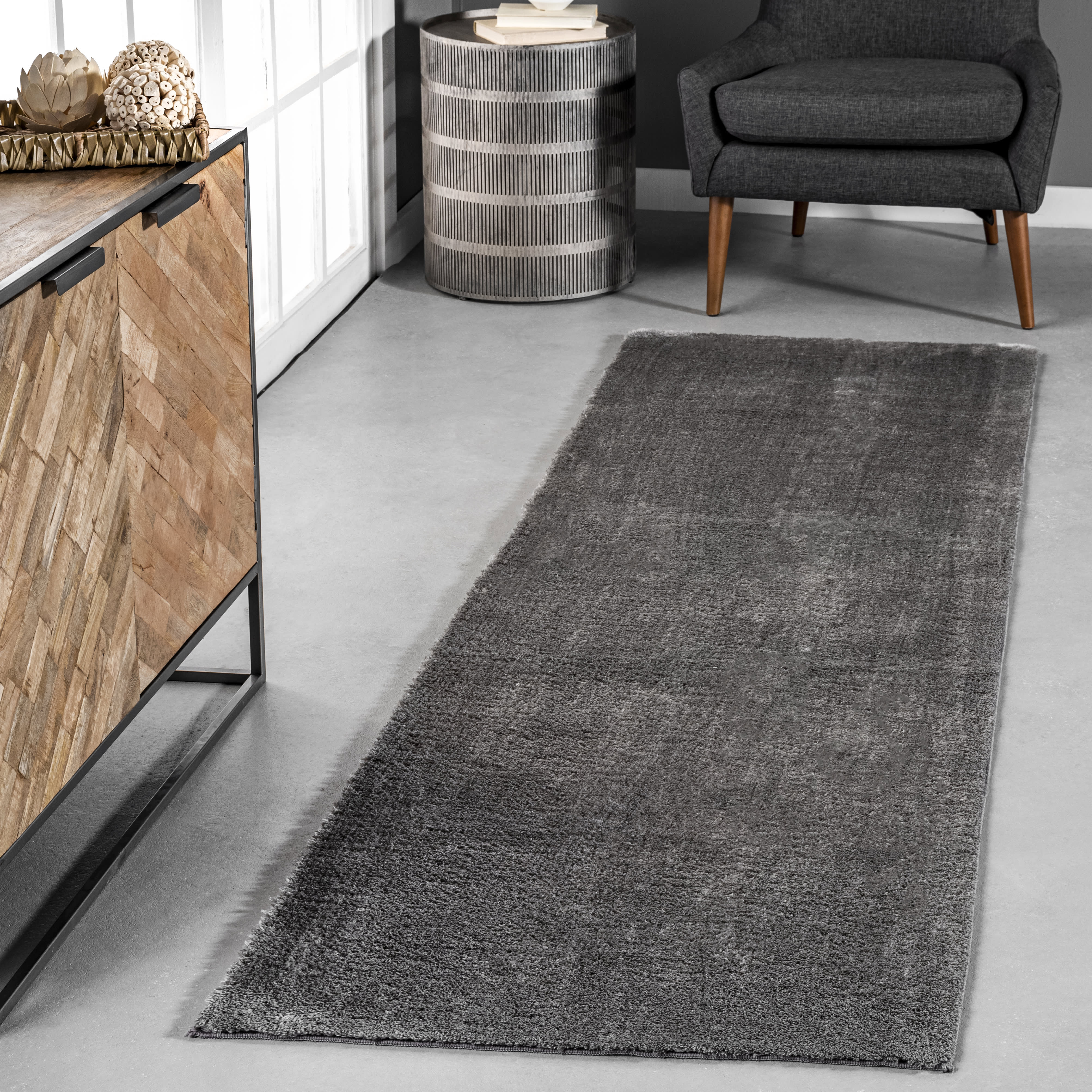 Washable Solid Shag Rug | Dark Grey - Image 2