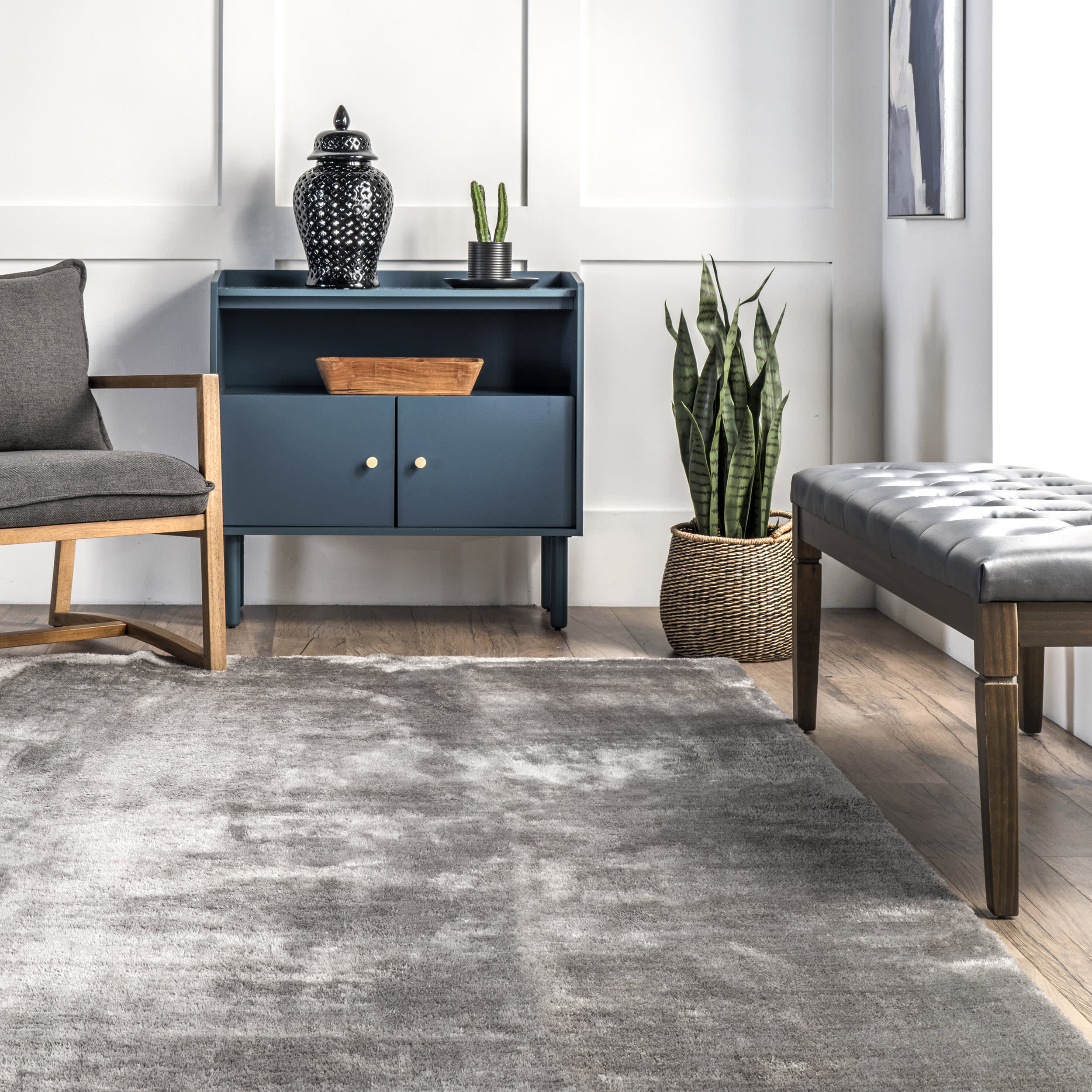 Washable Solid Shag Rug | Dark Grey - Image 4