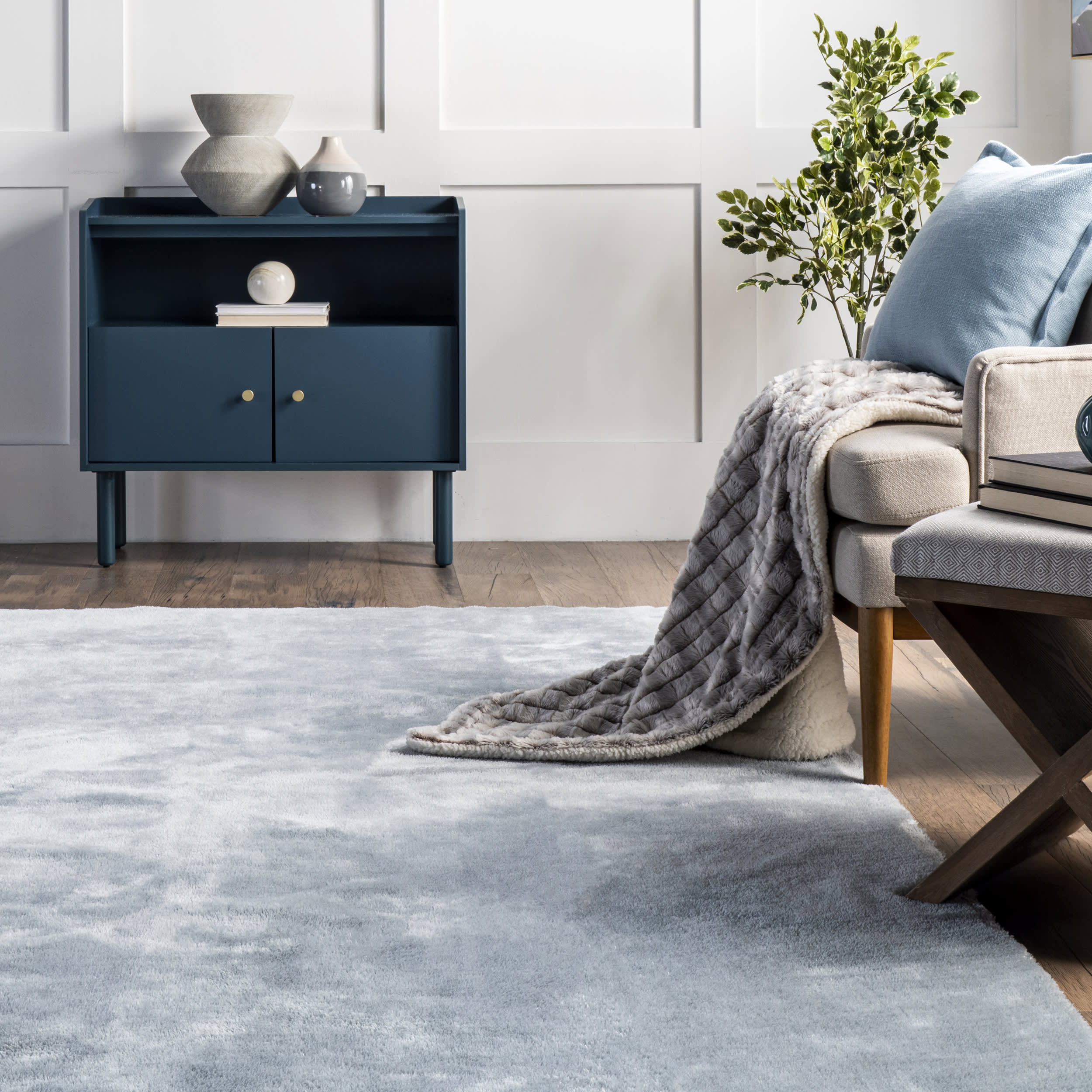 Washable Solid Shag Rug | Light Blue - Image 4