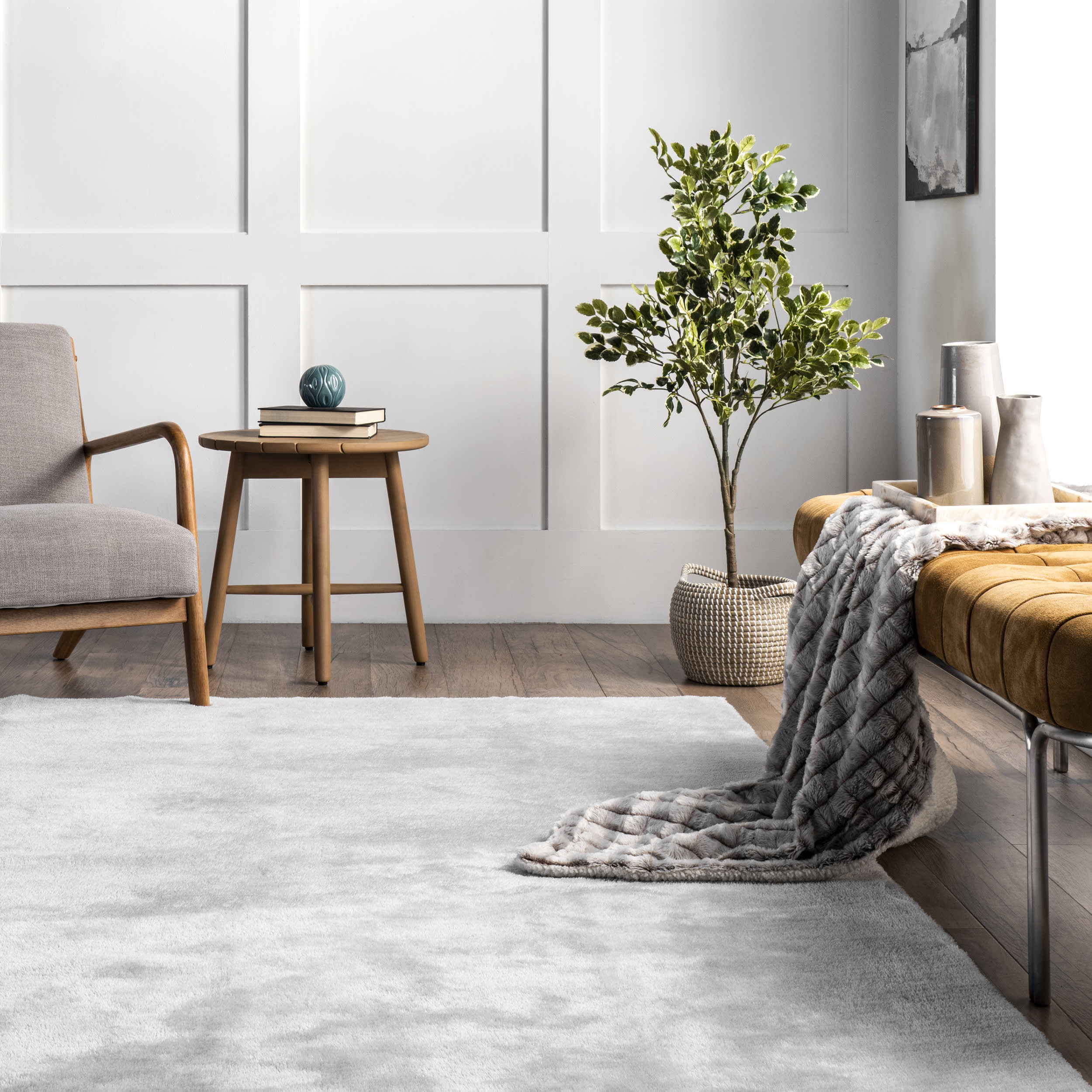 Washable Solid Shag Rug | Light Grey - Image 4