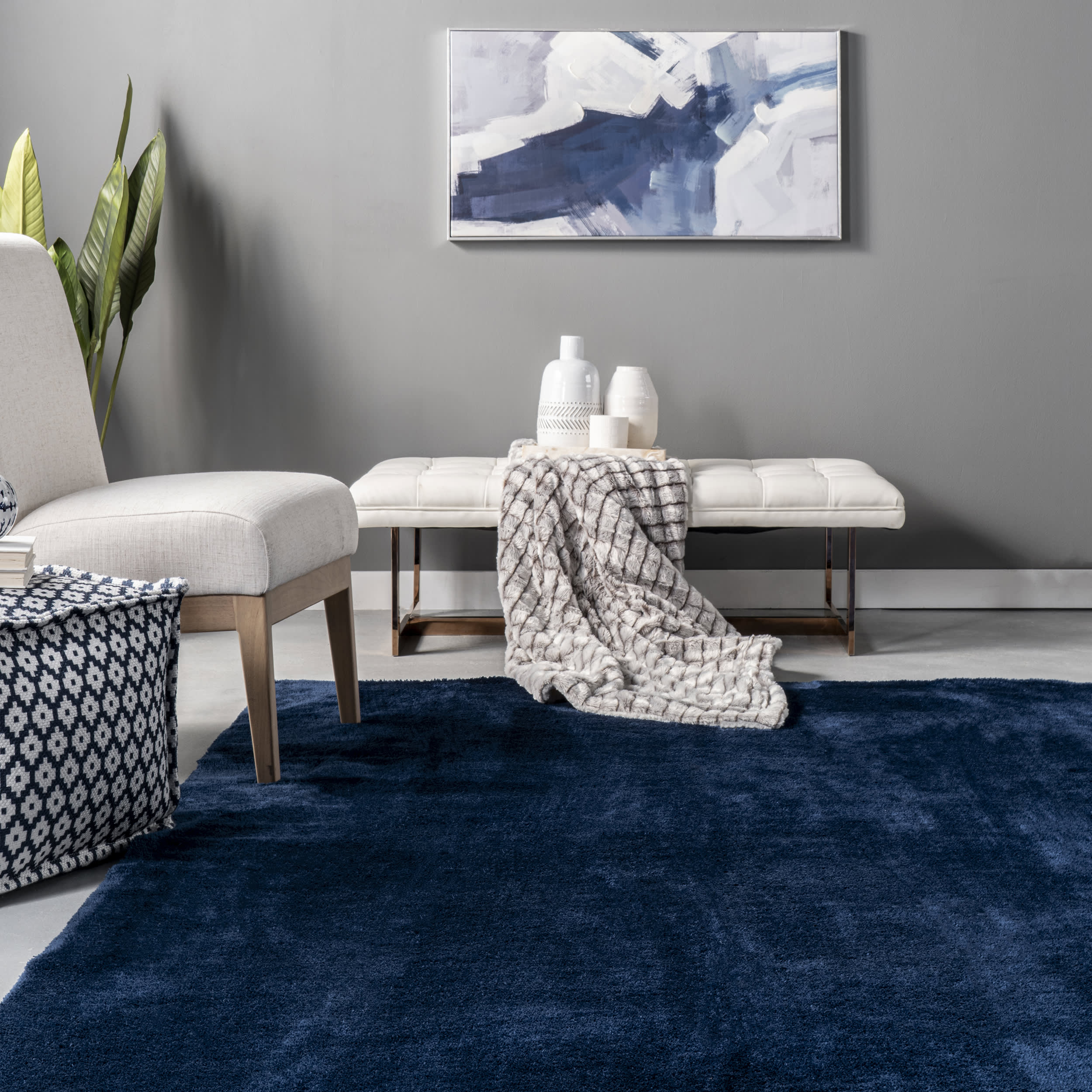 Washable Solid Shag Rug | Navy - Image 4