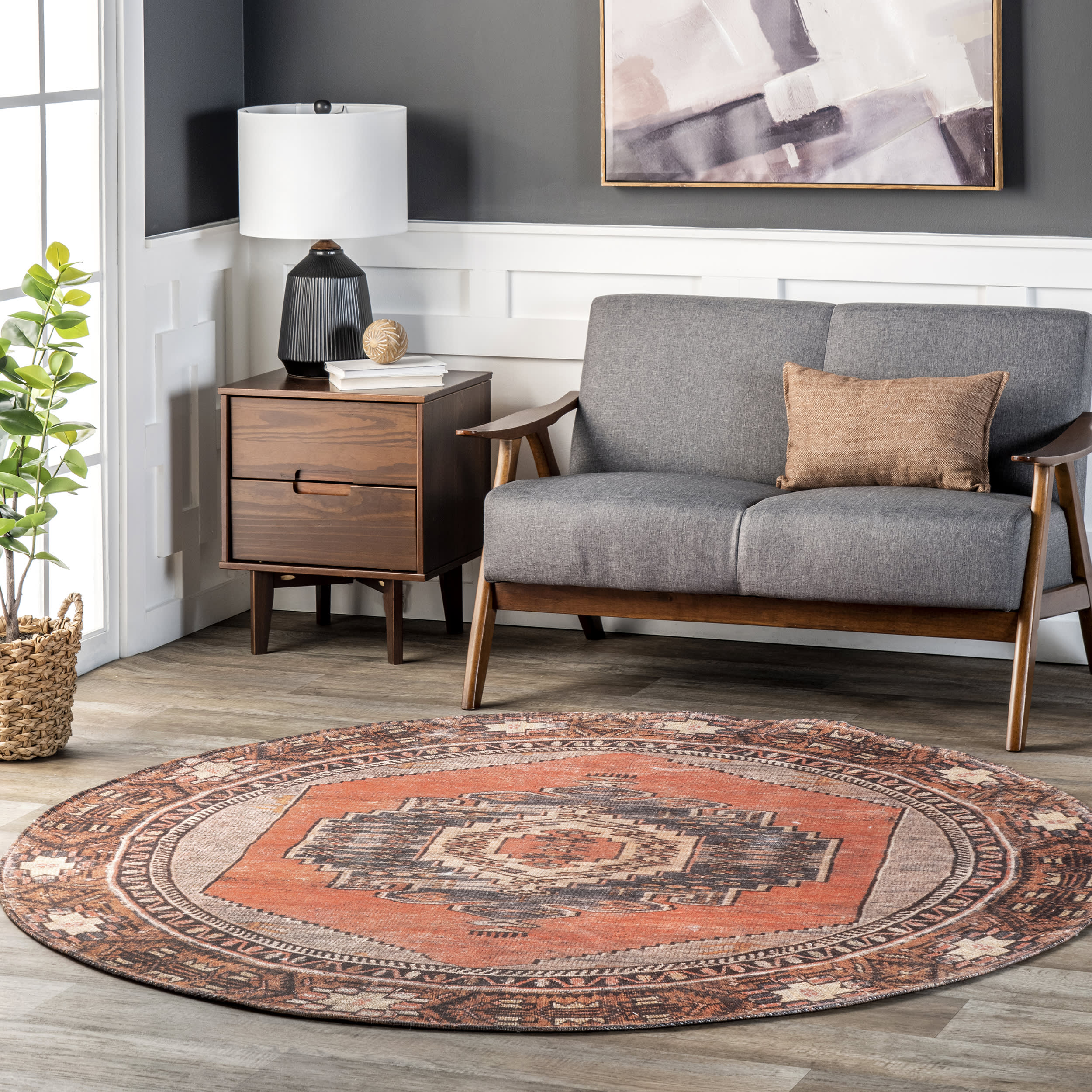 Washable Southwestern Medallion Rug | Orange - Image 2