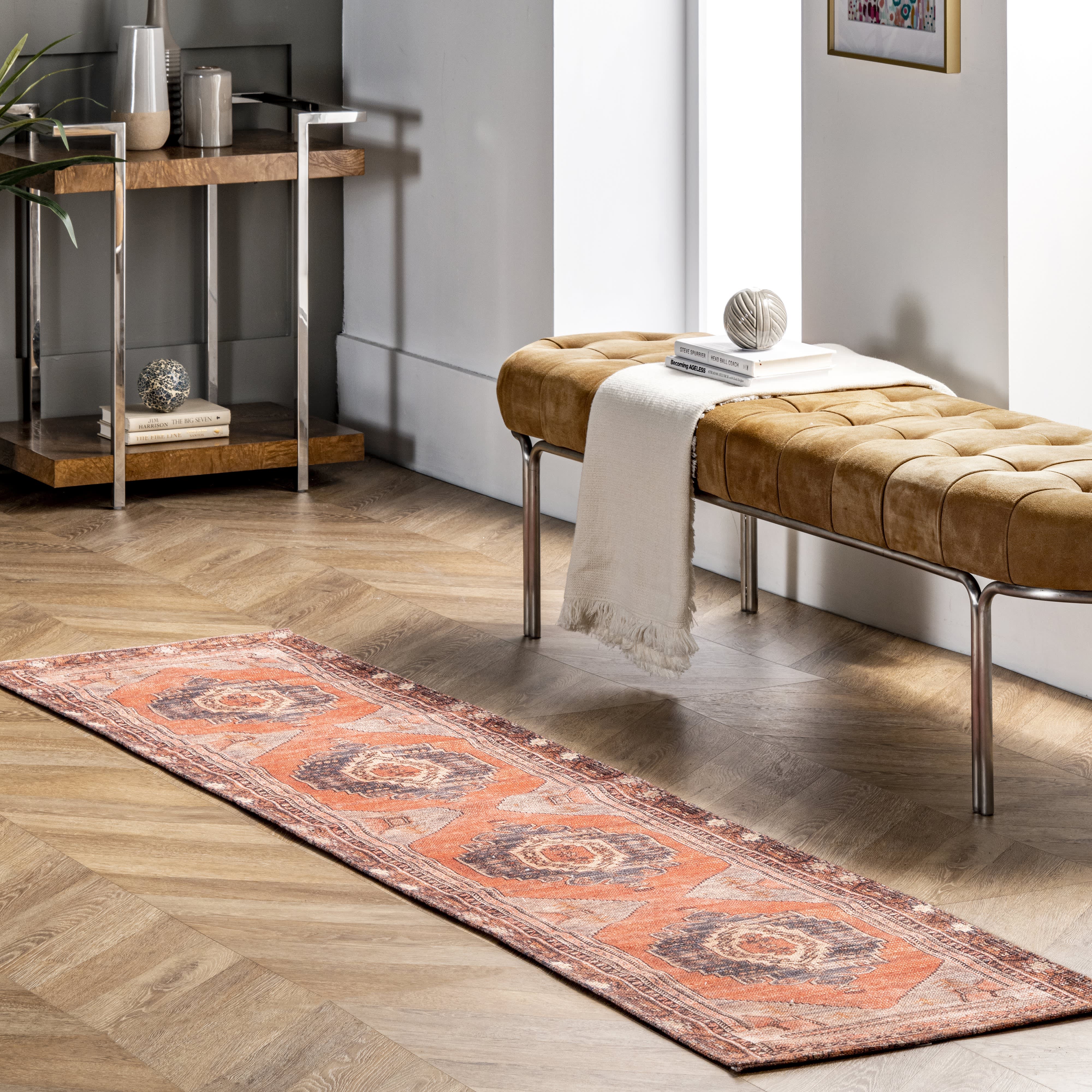 Washable Southwestern Medallion Rug | Orange - Image 2