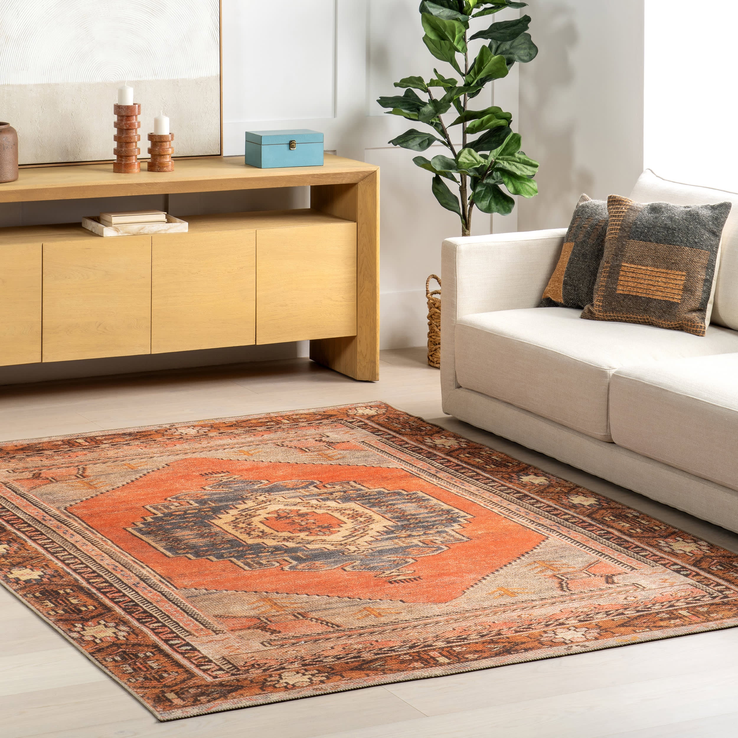 Washable Southwestern Medallion Rug | Orange - Image 2