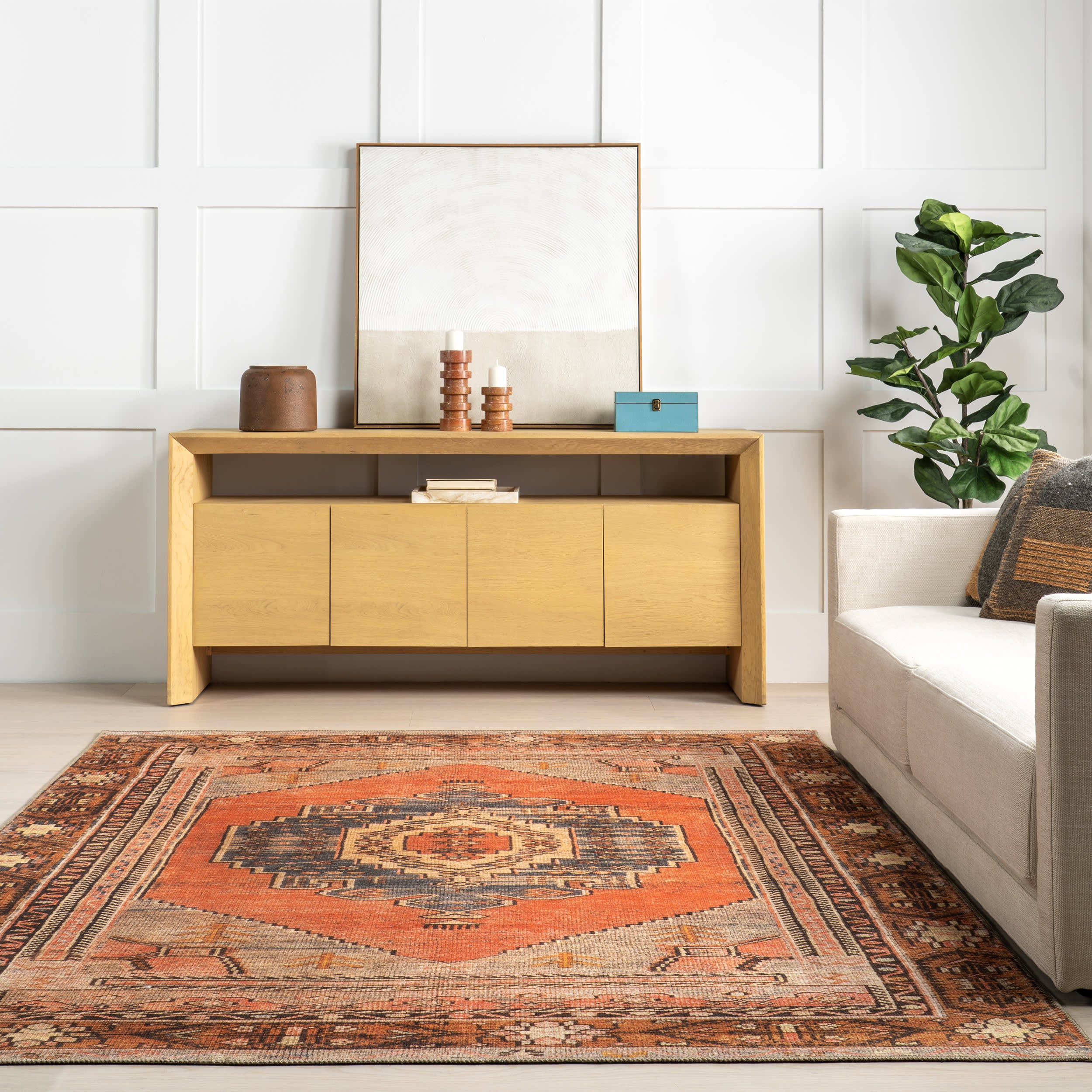 Washable Southwestern Medallion Rug | Orange - Image 4