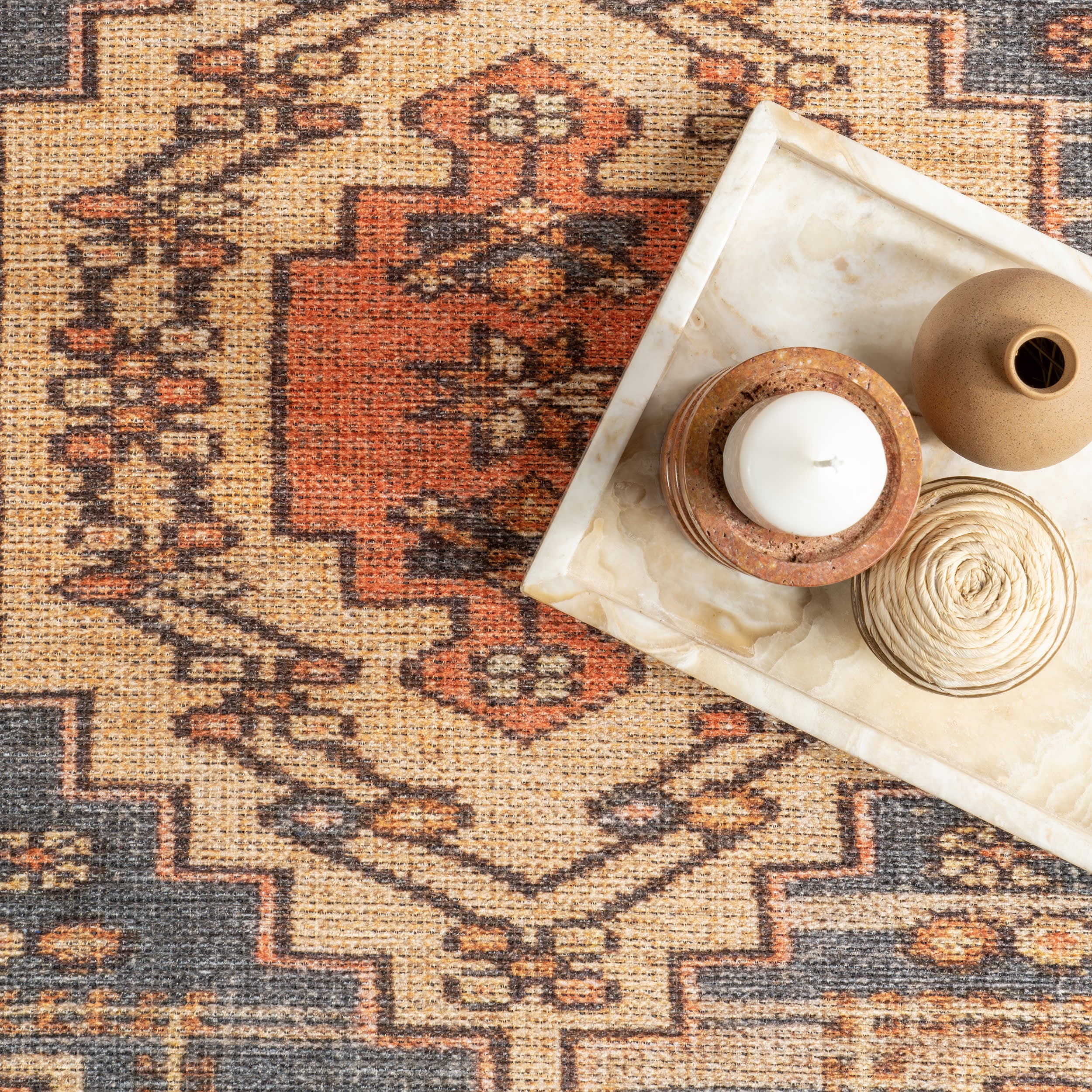 Washable Southwestern Medallion Rug | Orange - Image 7