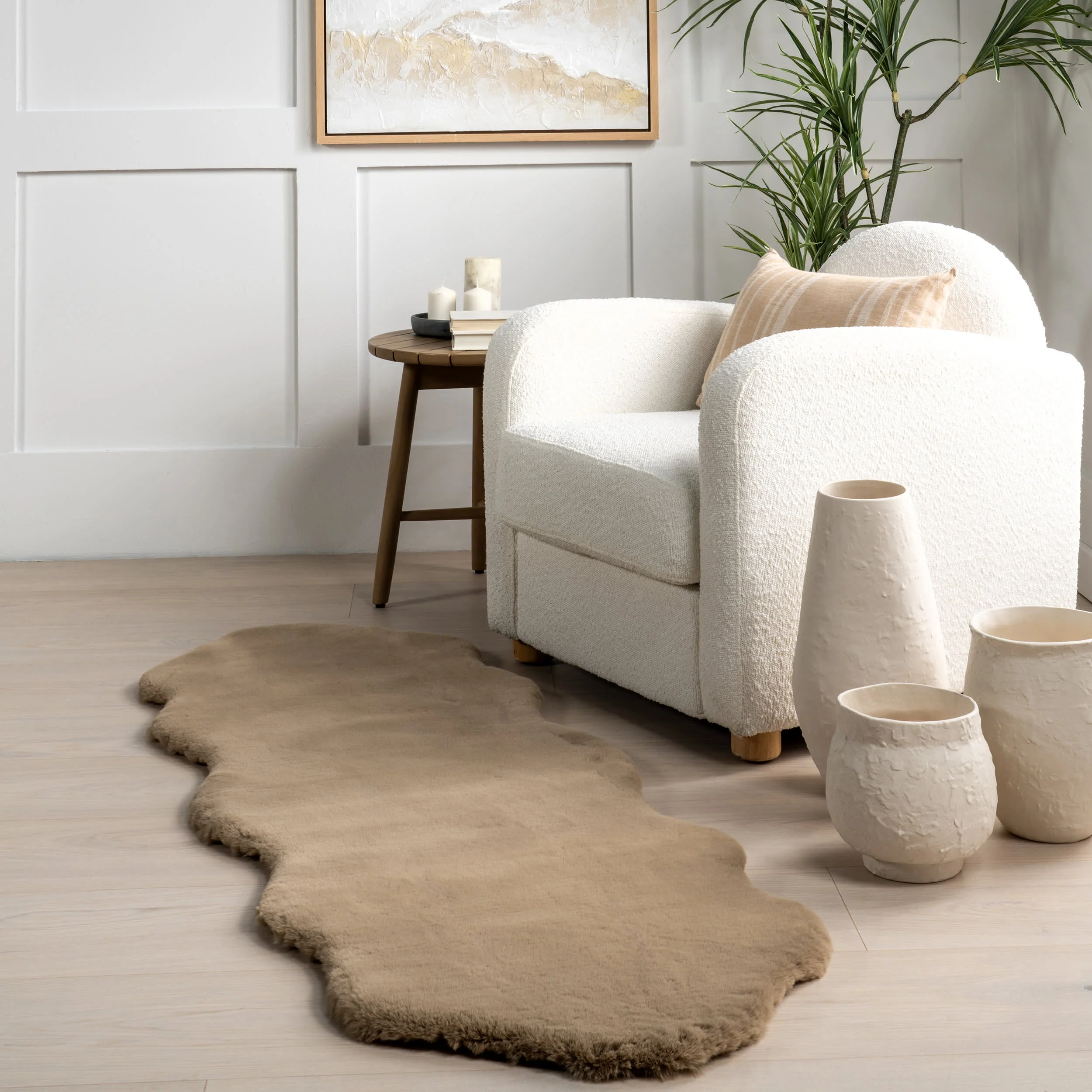 Waverly Double Faux Sheepskin Pelt Plush Cloud Washable Rug | Camel - Image 4