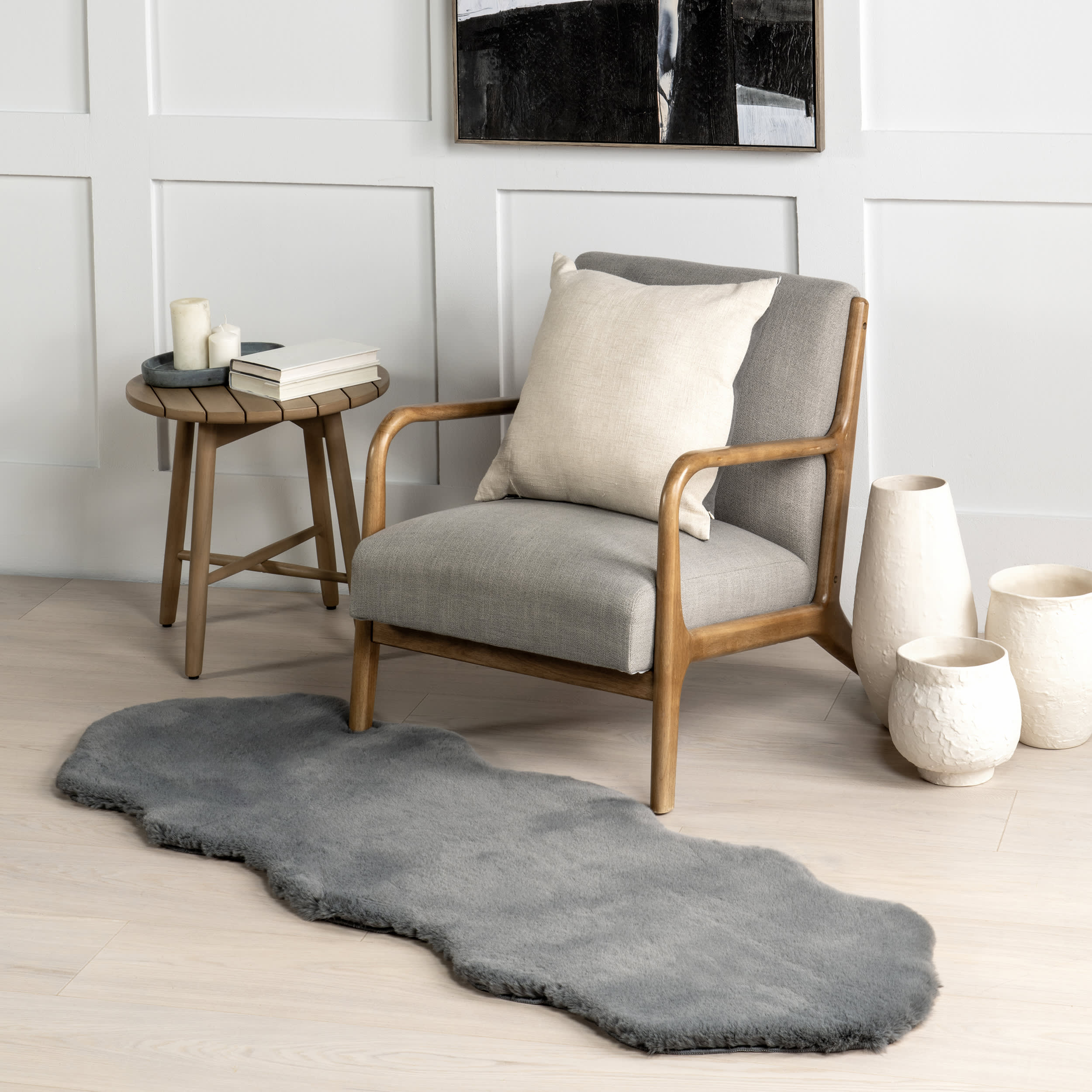 Waverly Double Faux Sheepskin Pelt Plush Cloud Washable Rug | Dark Grey - Image 2