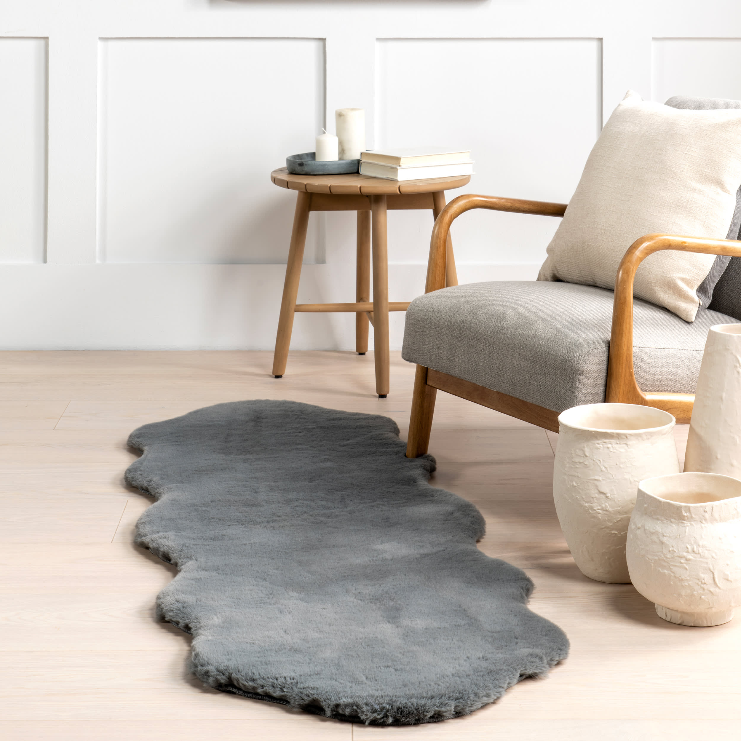 Waverly Double Faux Sheepskin Pelt Plush Cloud Washable Rug | Dark Grey - Image 4