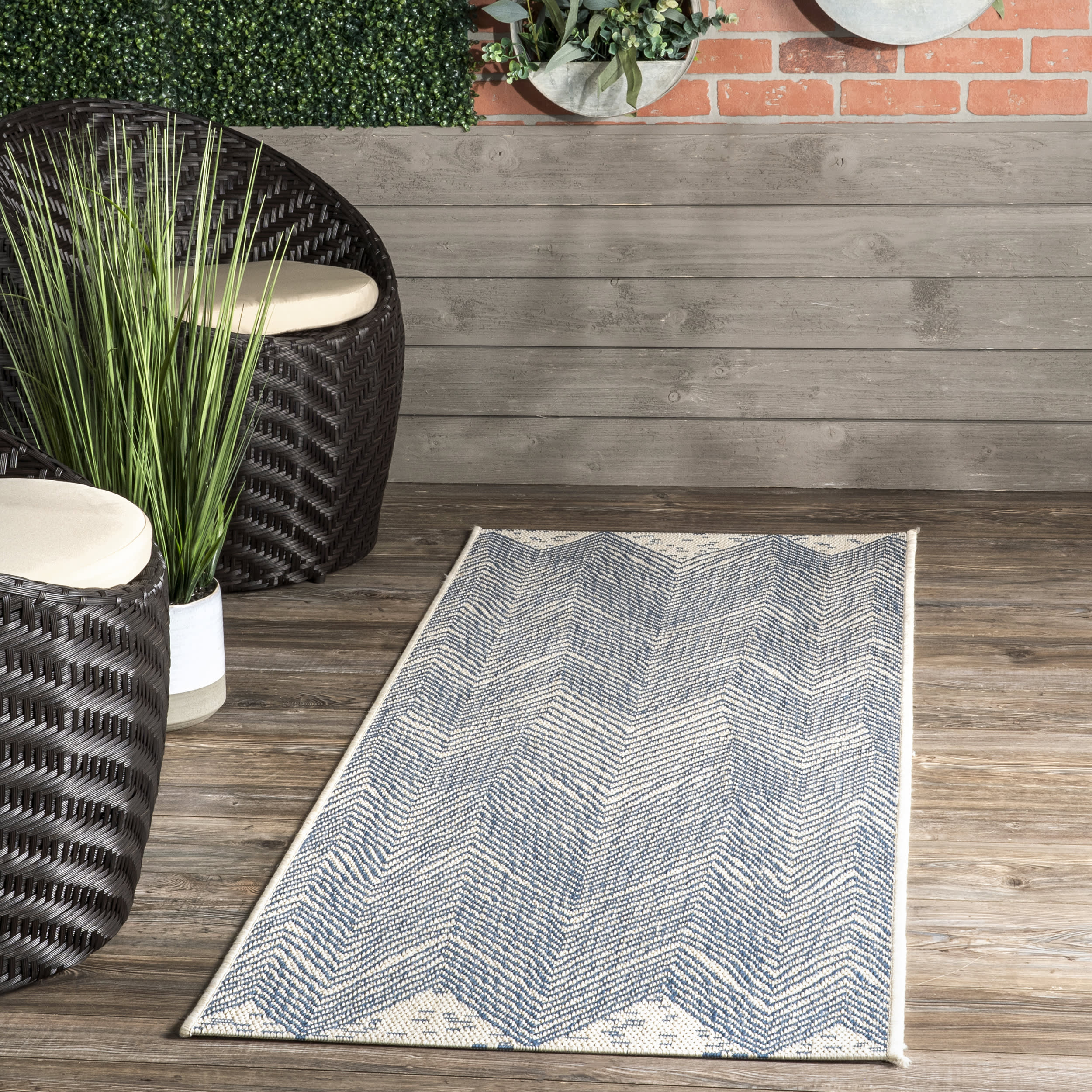 Wavy Chevron Indoor/Outdoor Rug | Blue - Image 2