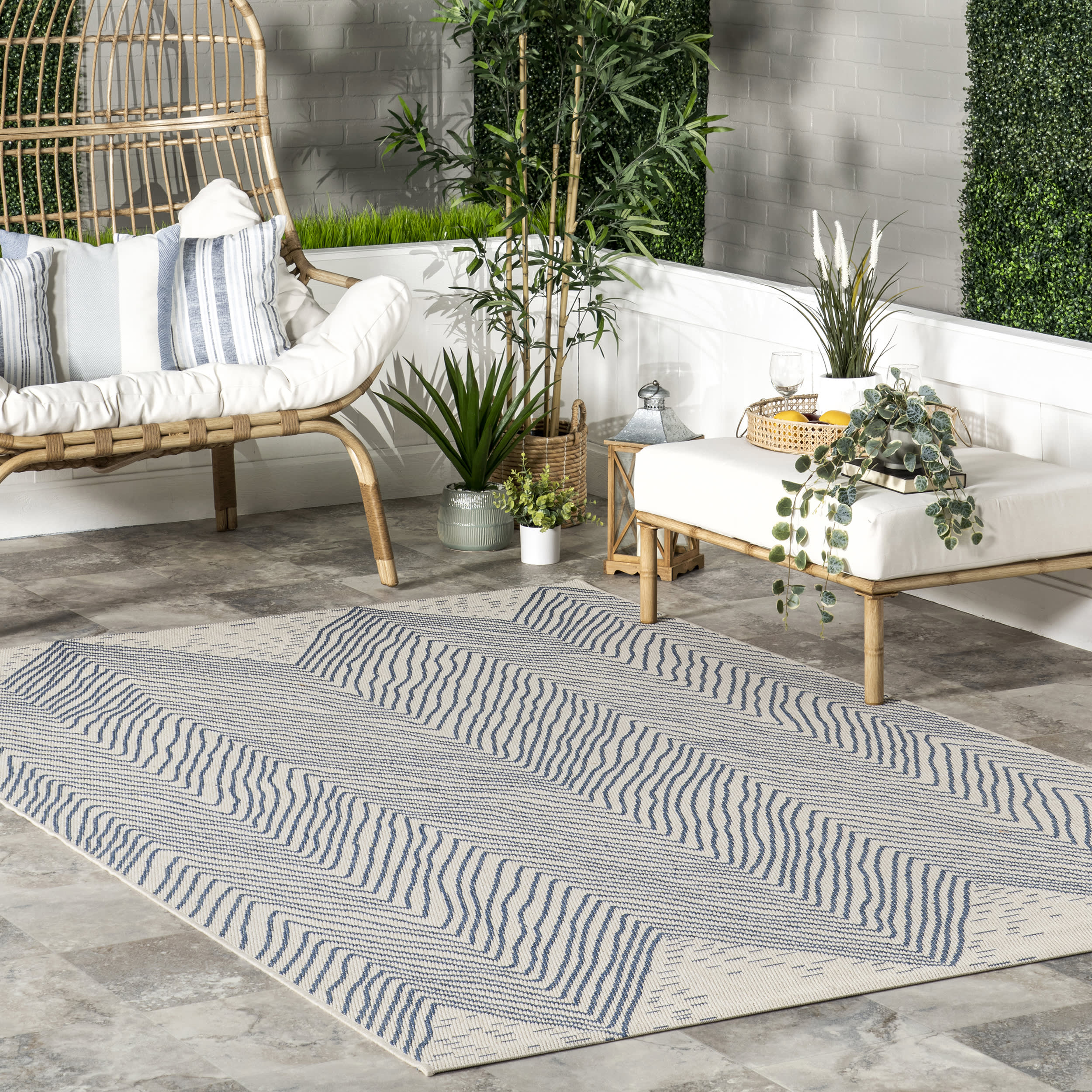 Wavy Chevron Indoor/Outdoor Rug | Blue - Image 2