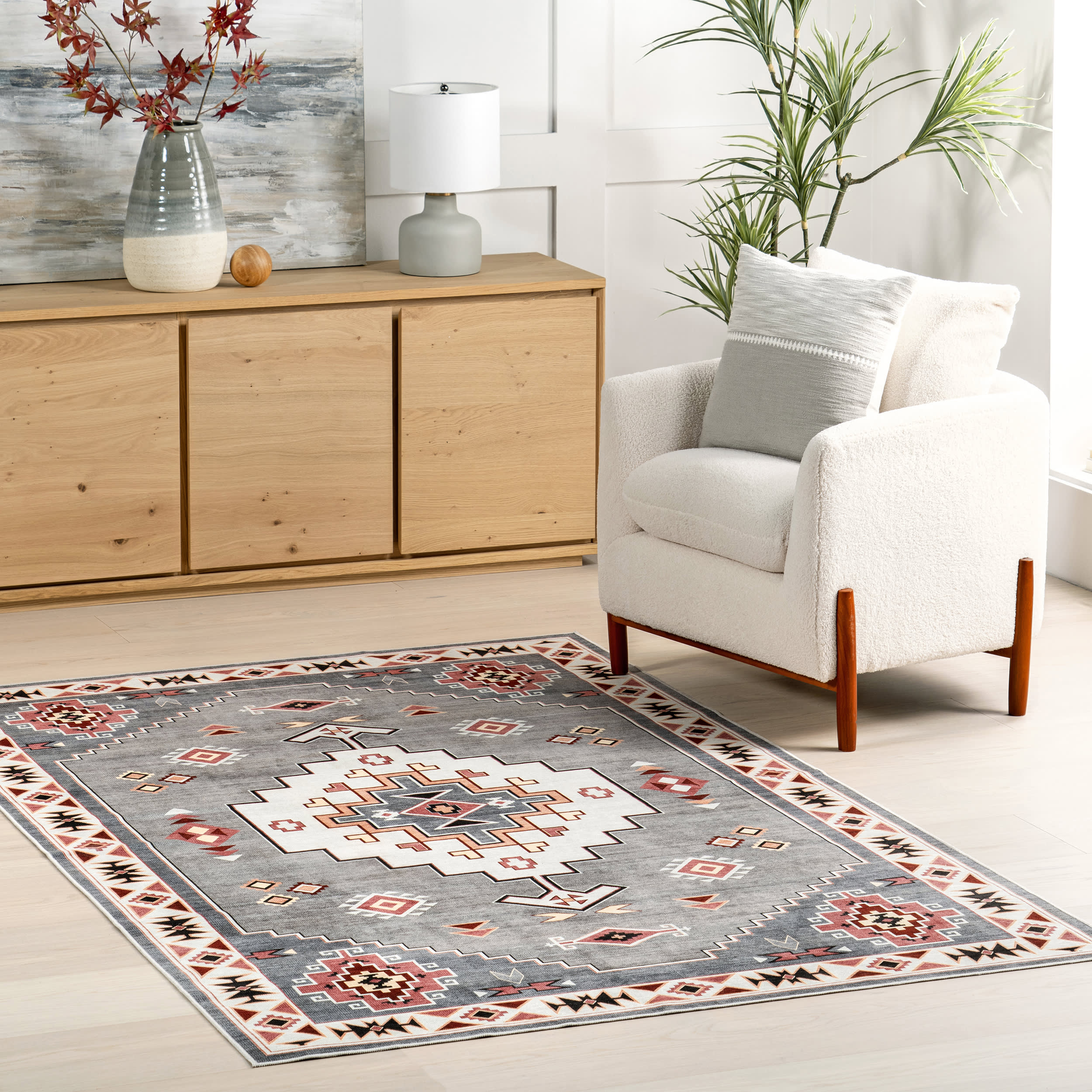 Weslie Southwestern Spill Proof Washable Rug | Grey - Image 2