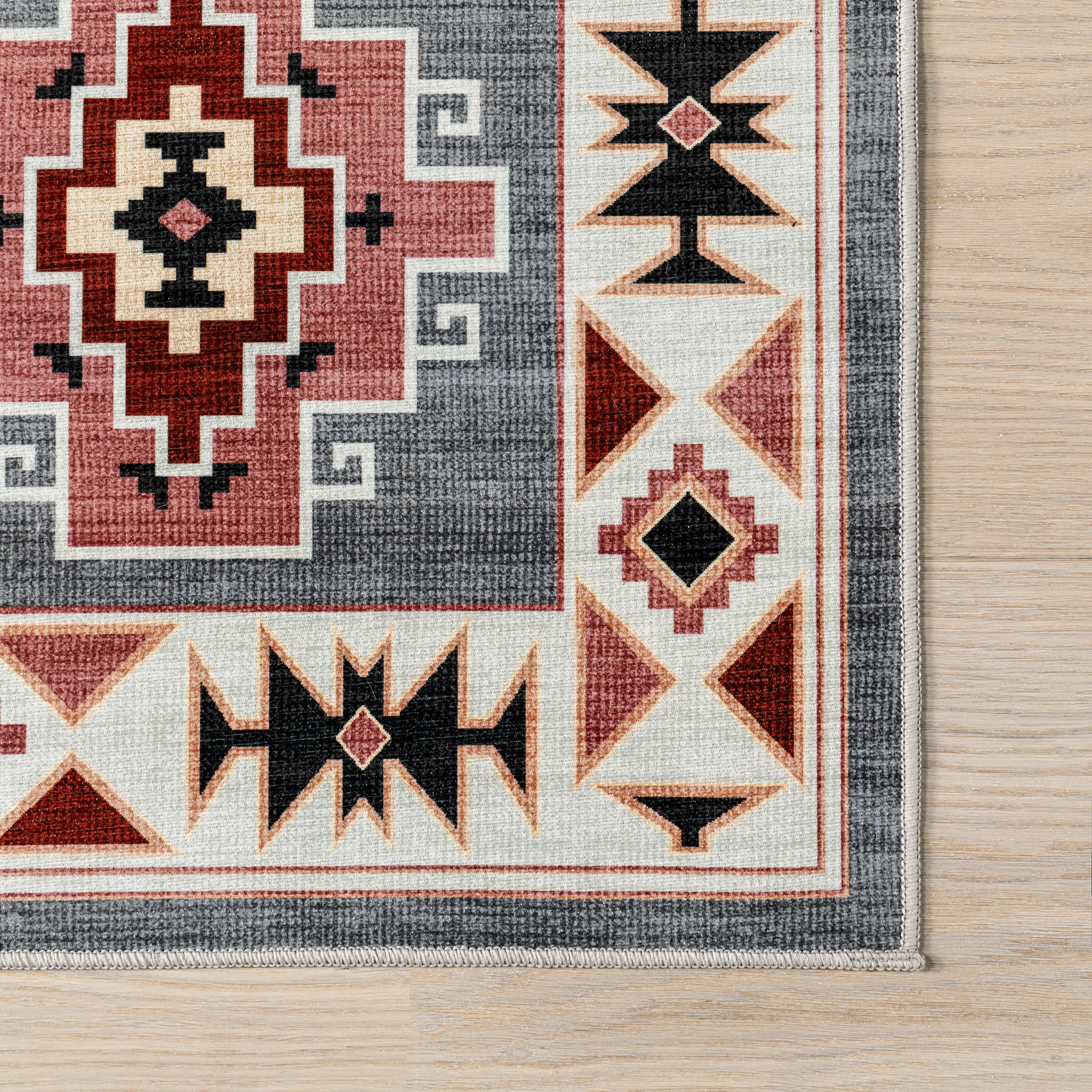 Weslie Southwestern Spill Proof Washable Rug | Grey - Image 3