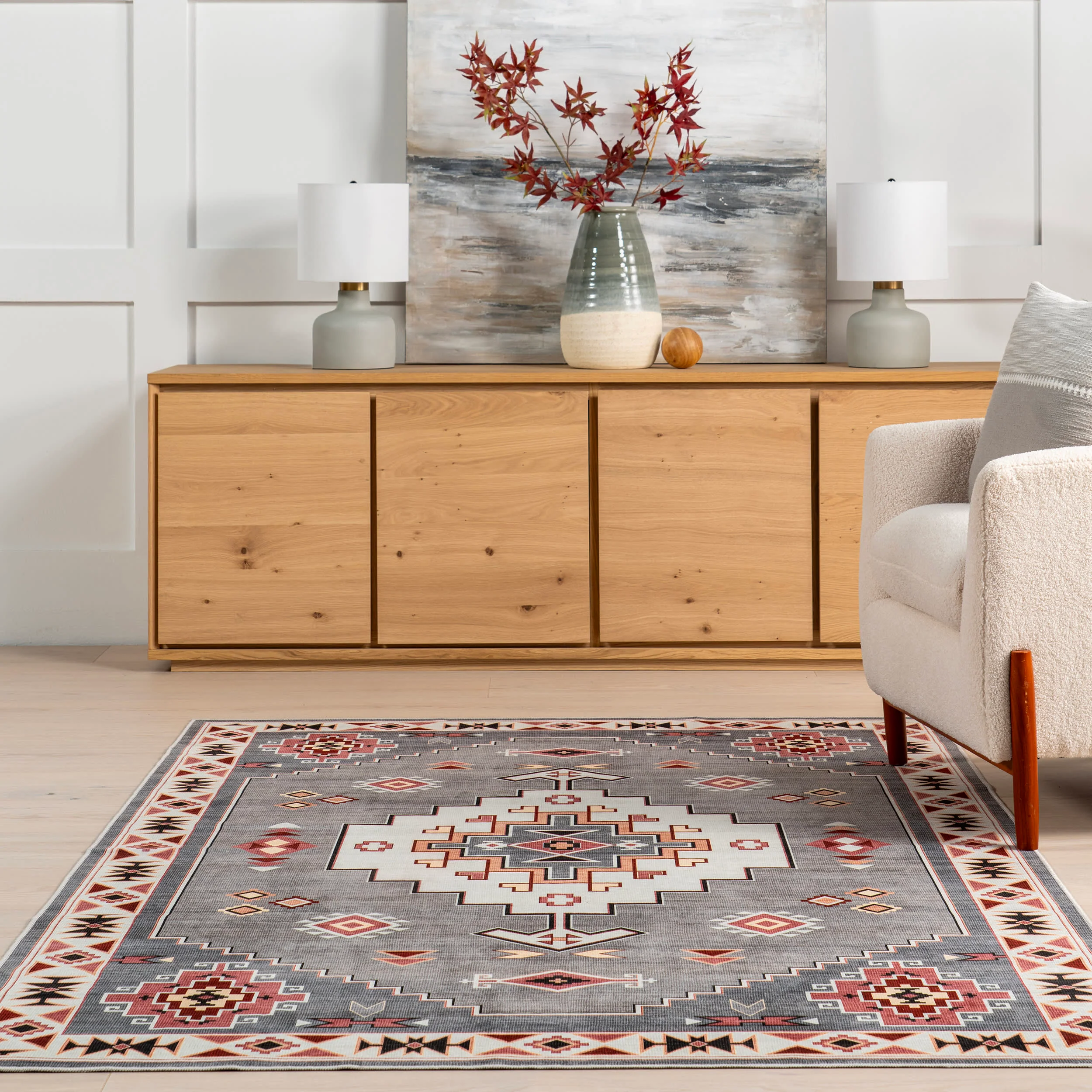 Weslie Southwestern Spill Proof Washable Rug | Grey - Image 4