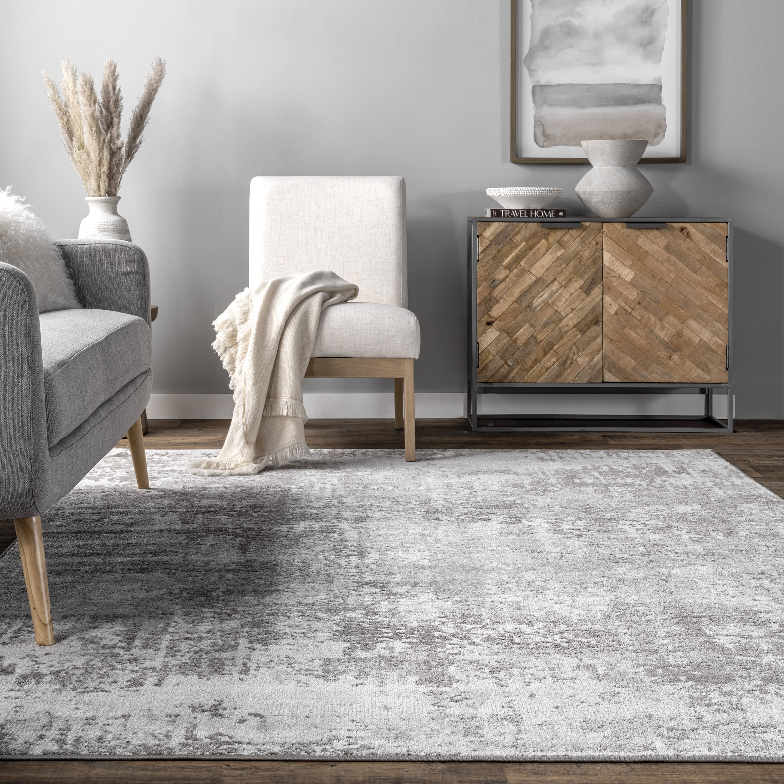 Whitney Vintage Abstract Rug | Light Grey - Image 4