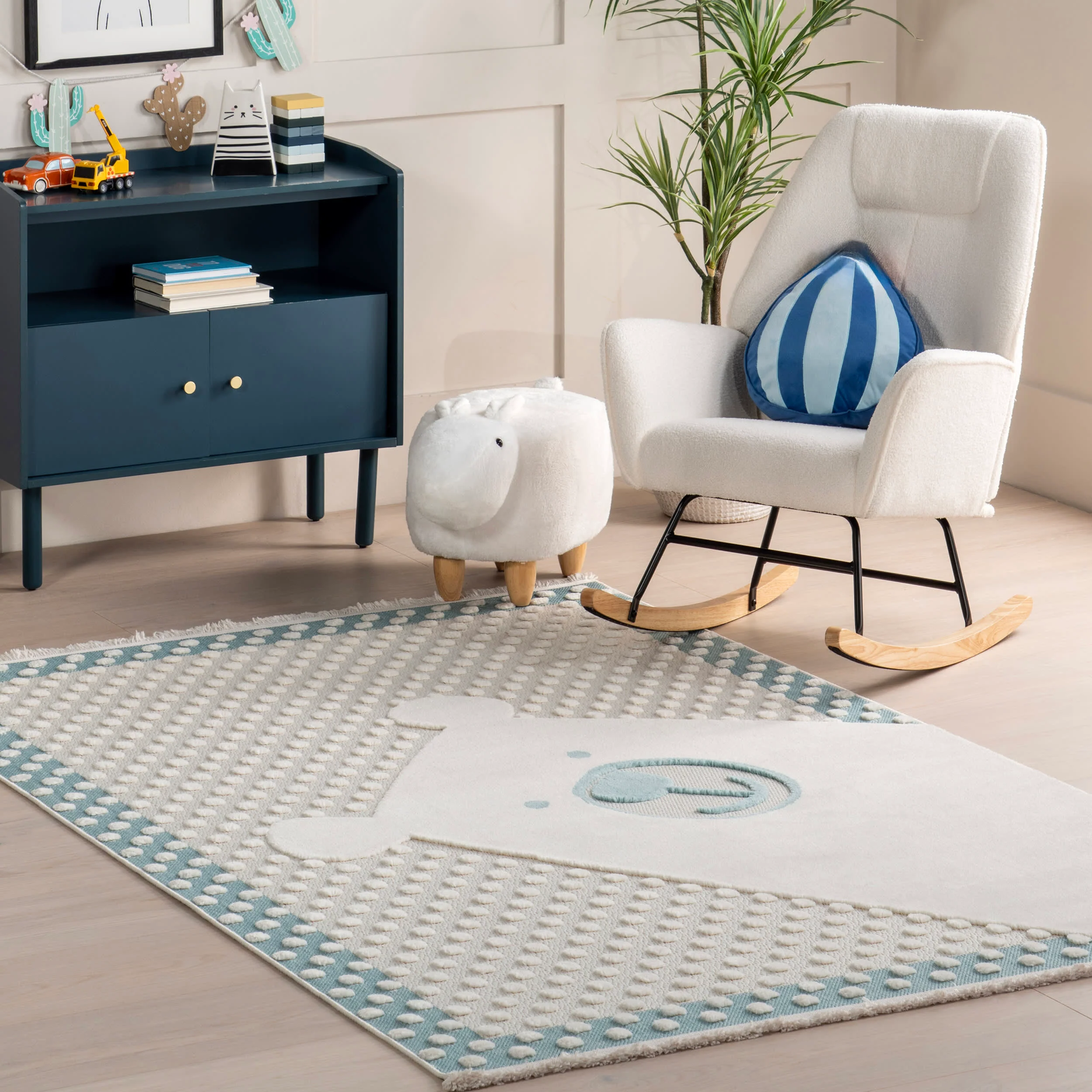 Wilma Kids Bear Fringed Rug | Baby Blue - Image 2