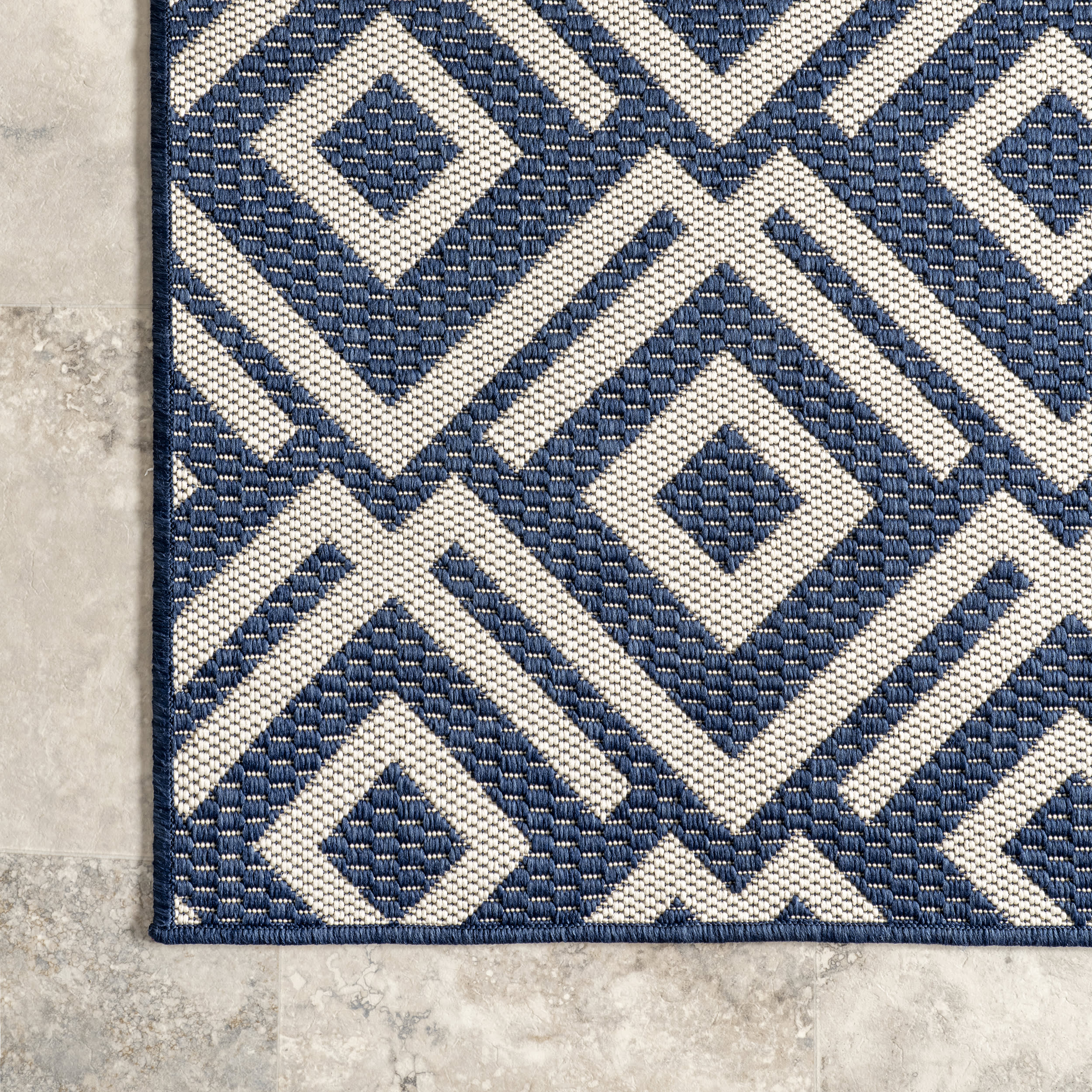 Winged Birdseye Lattice Indoor/Outdoor Rug | Navy - Image 3