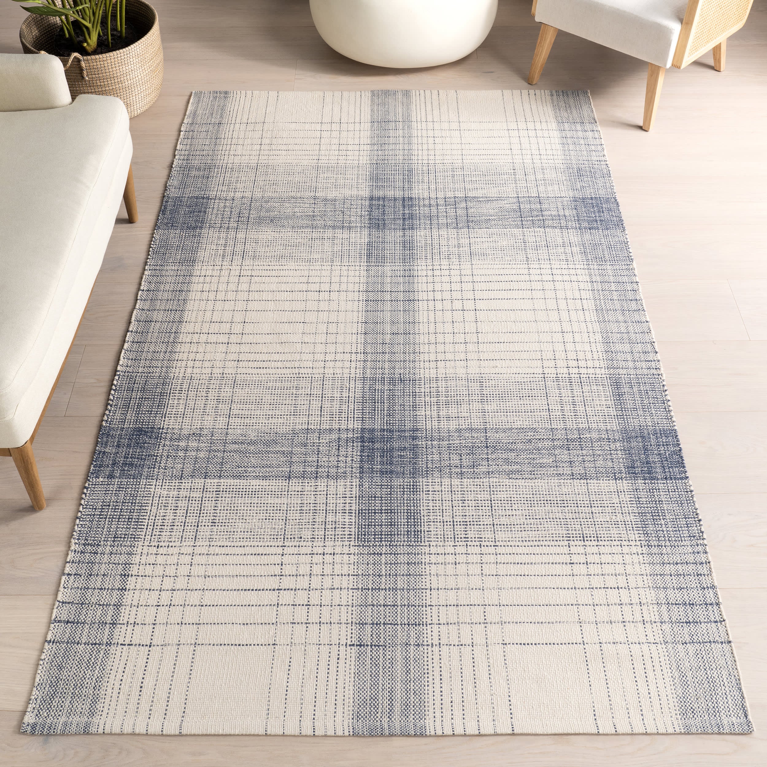 Winifred Vintage Plaid Rug | Blue - Image 2