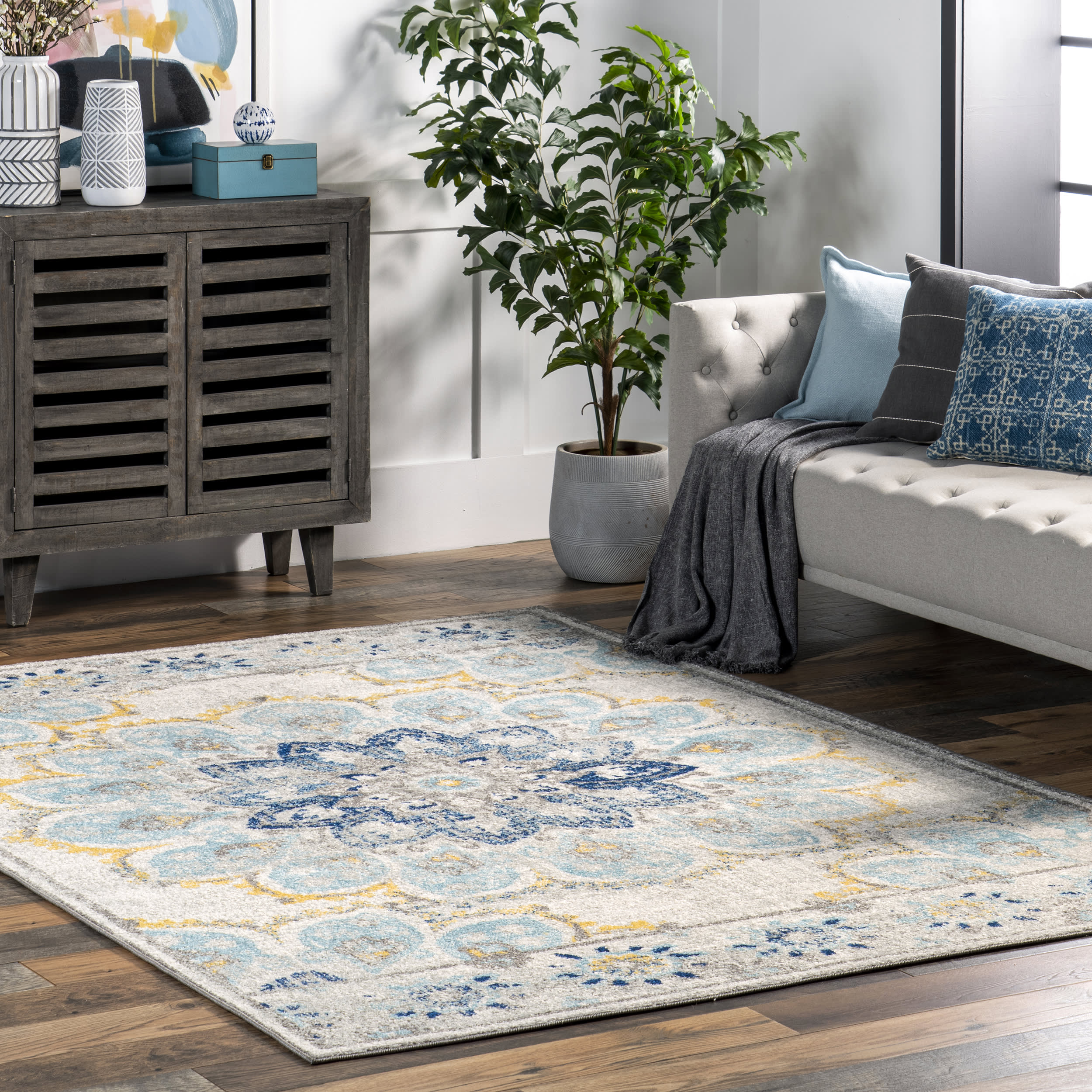 Withered Bloom In Bouquet Rug | Blue - Image 2