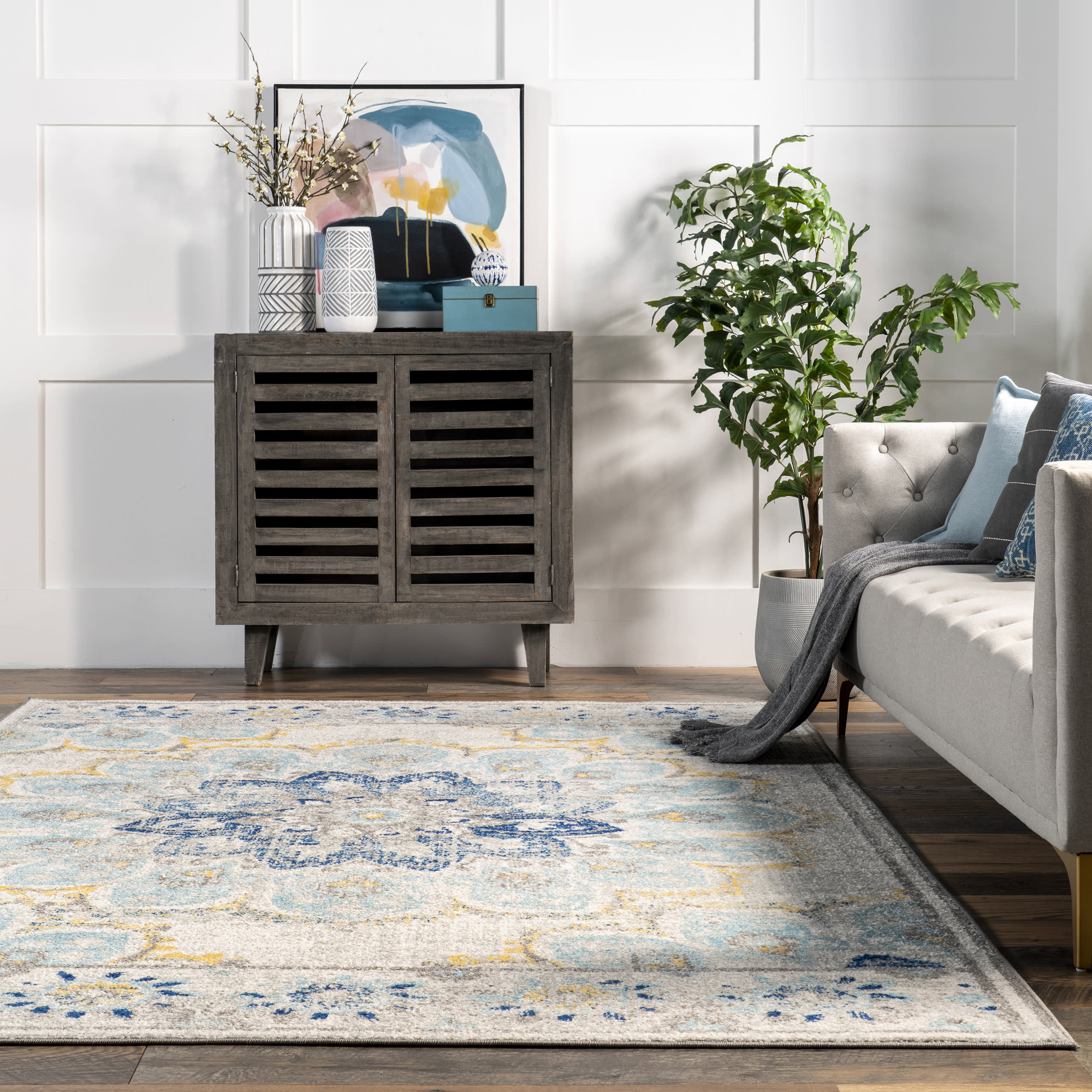 Withered Bloom In Bouquet Rug | Blue - Image 4