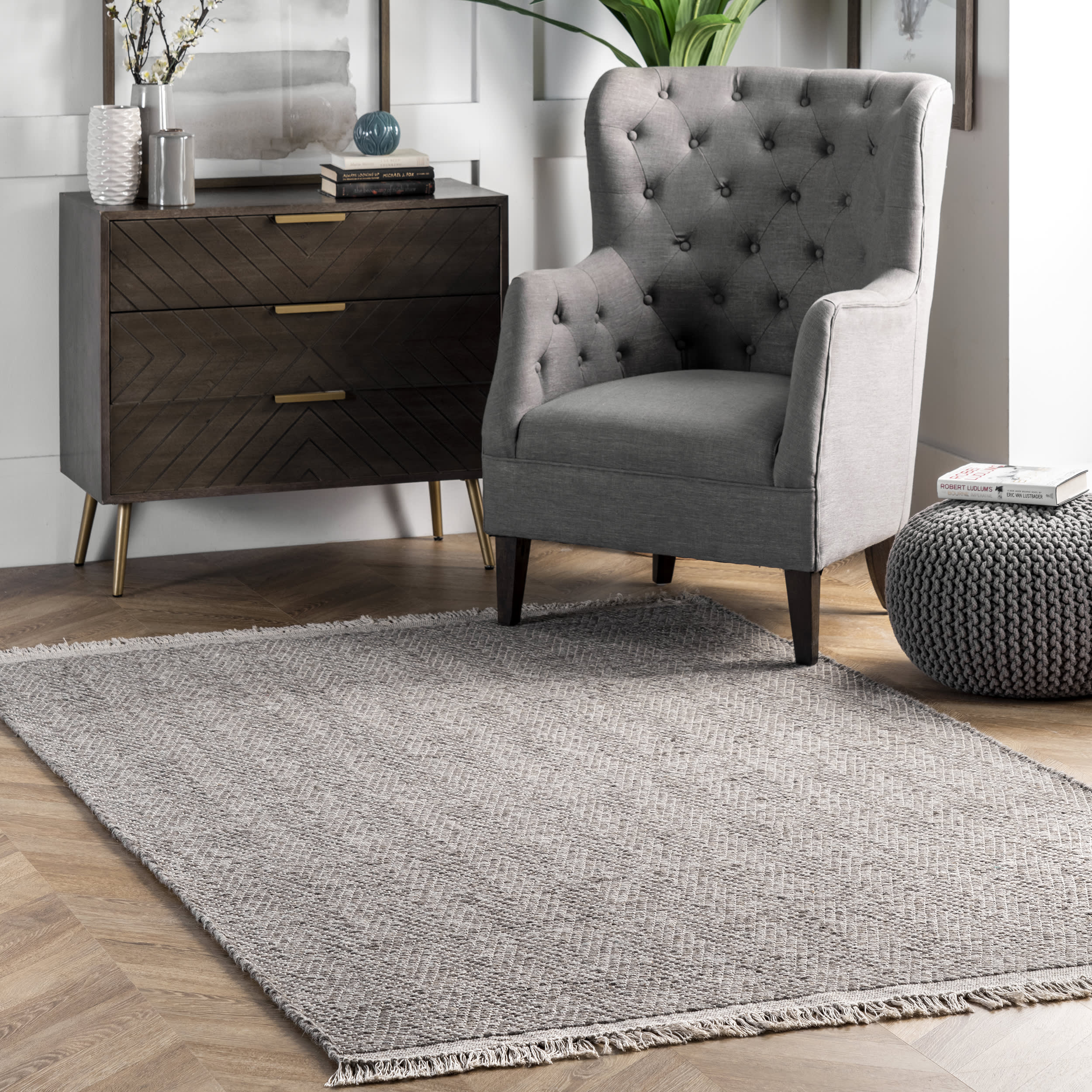 Wool Chevrons Tassel Rug | Grey - Image 2