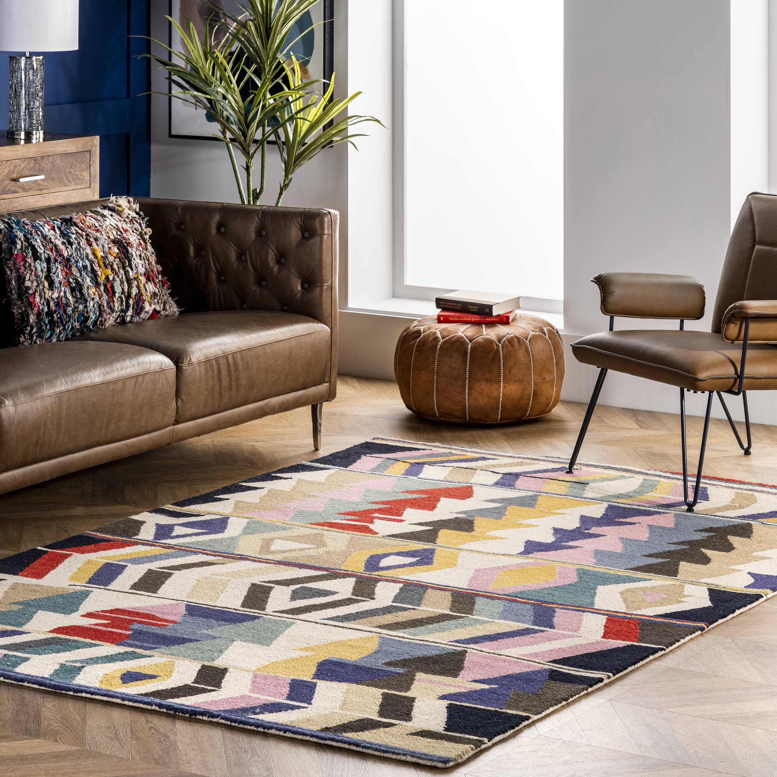 Wool Geometric Rug | Multicolor - Image 2