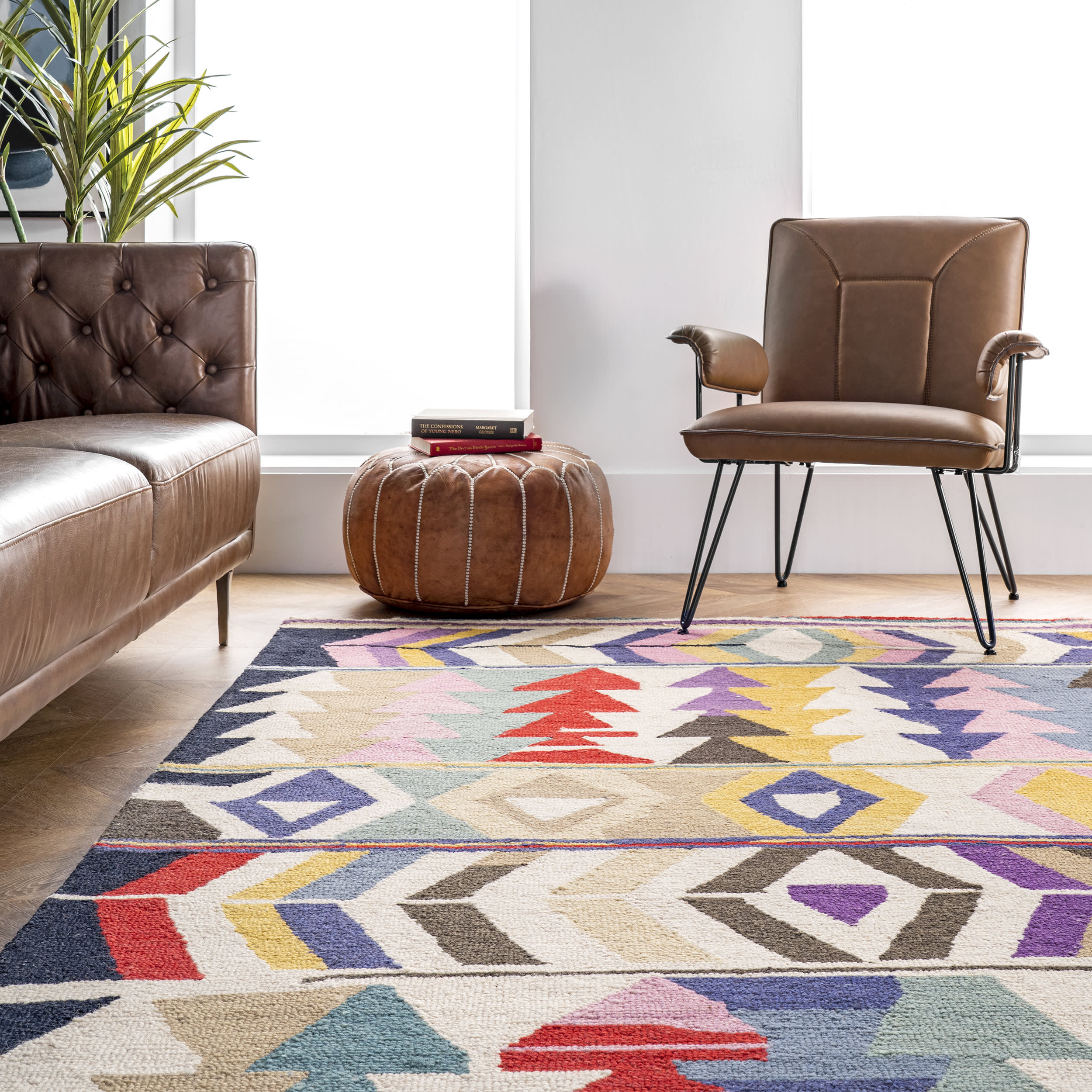 Wool Geometric Rug | Multicolor - Image 4