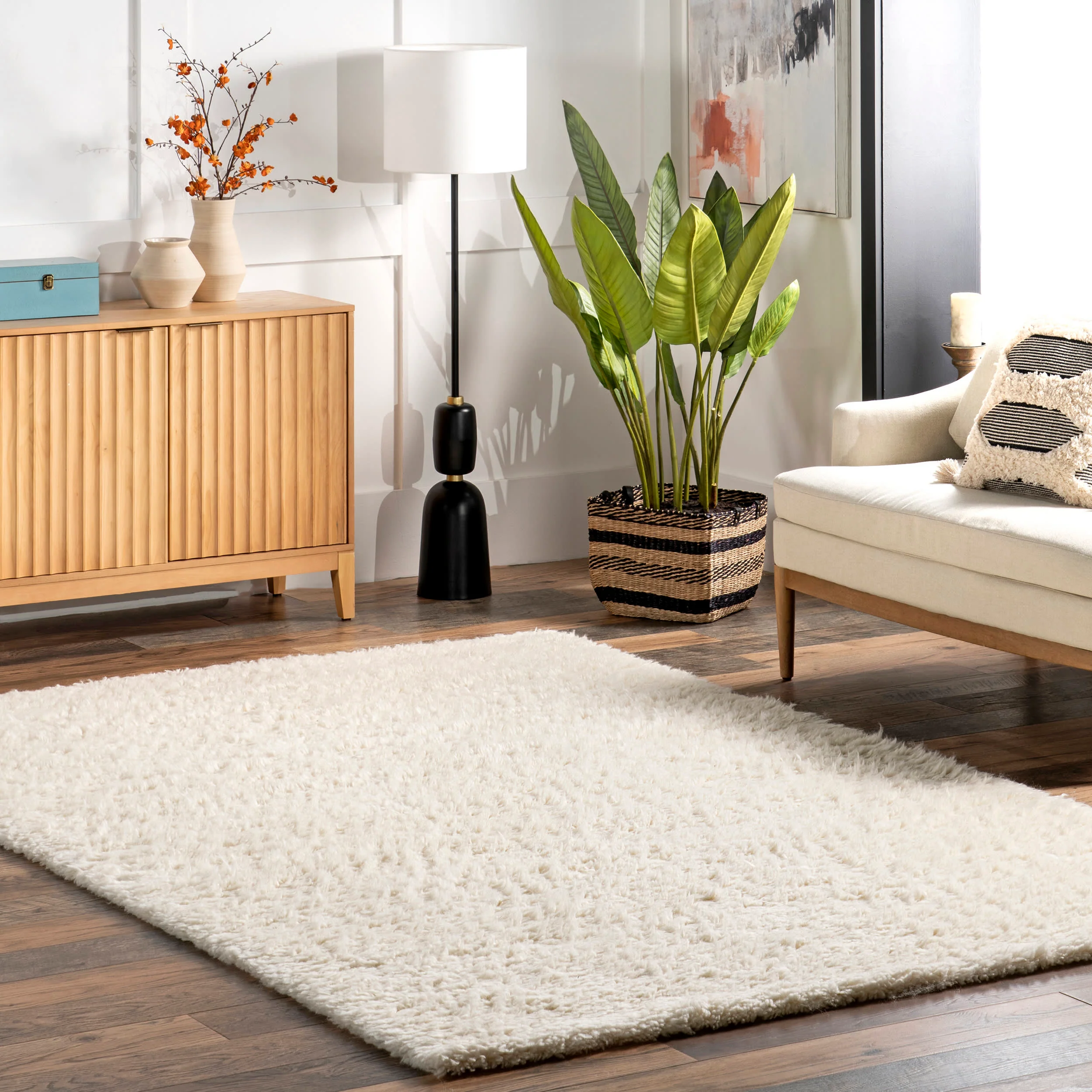 Wool Moroccan Shag Rug | Solid Ivory - Image 2
