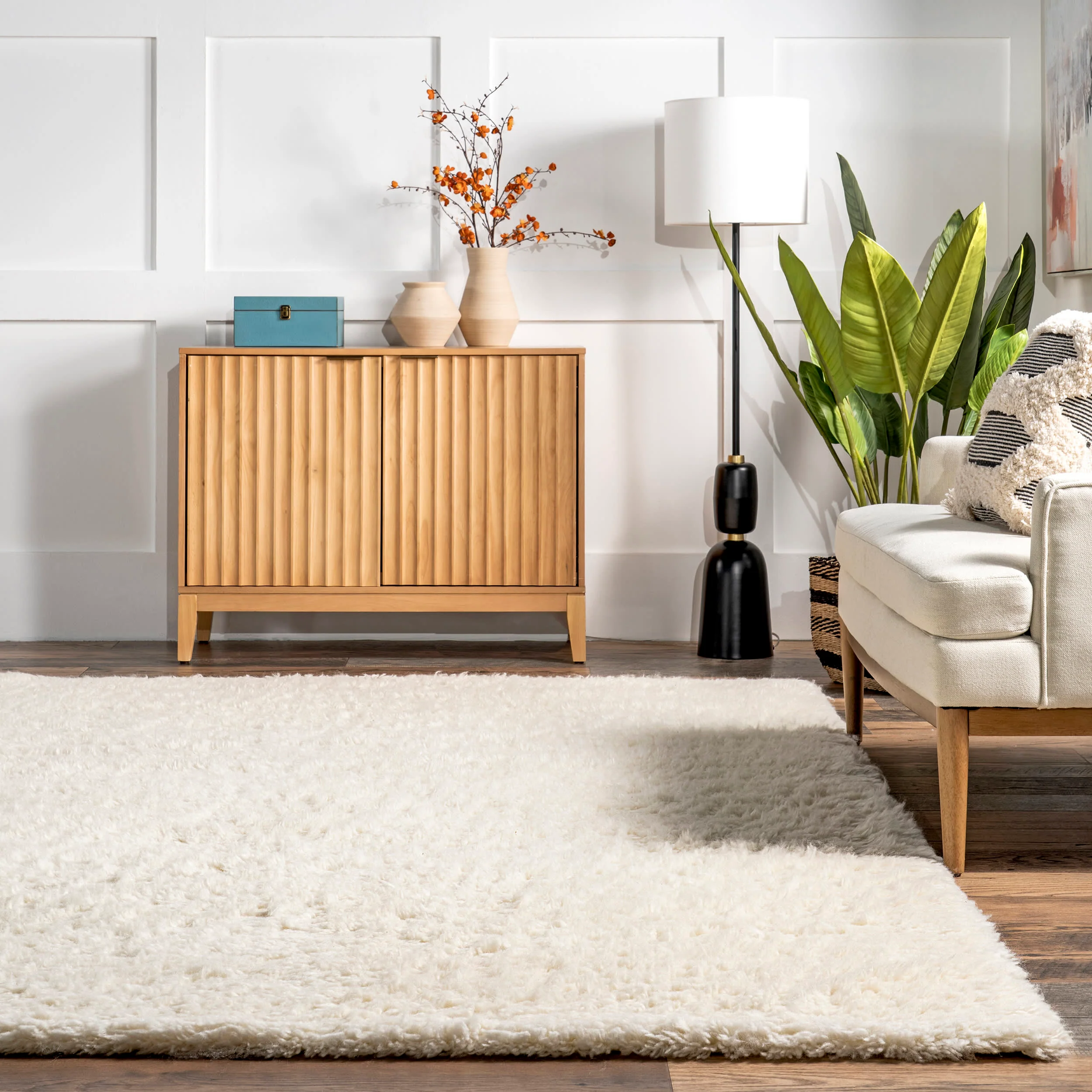 Wool Moroccan Shag Rug | Solid Ivory - Image 4