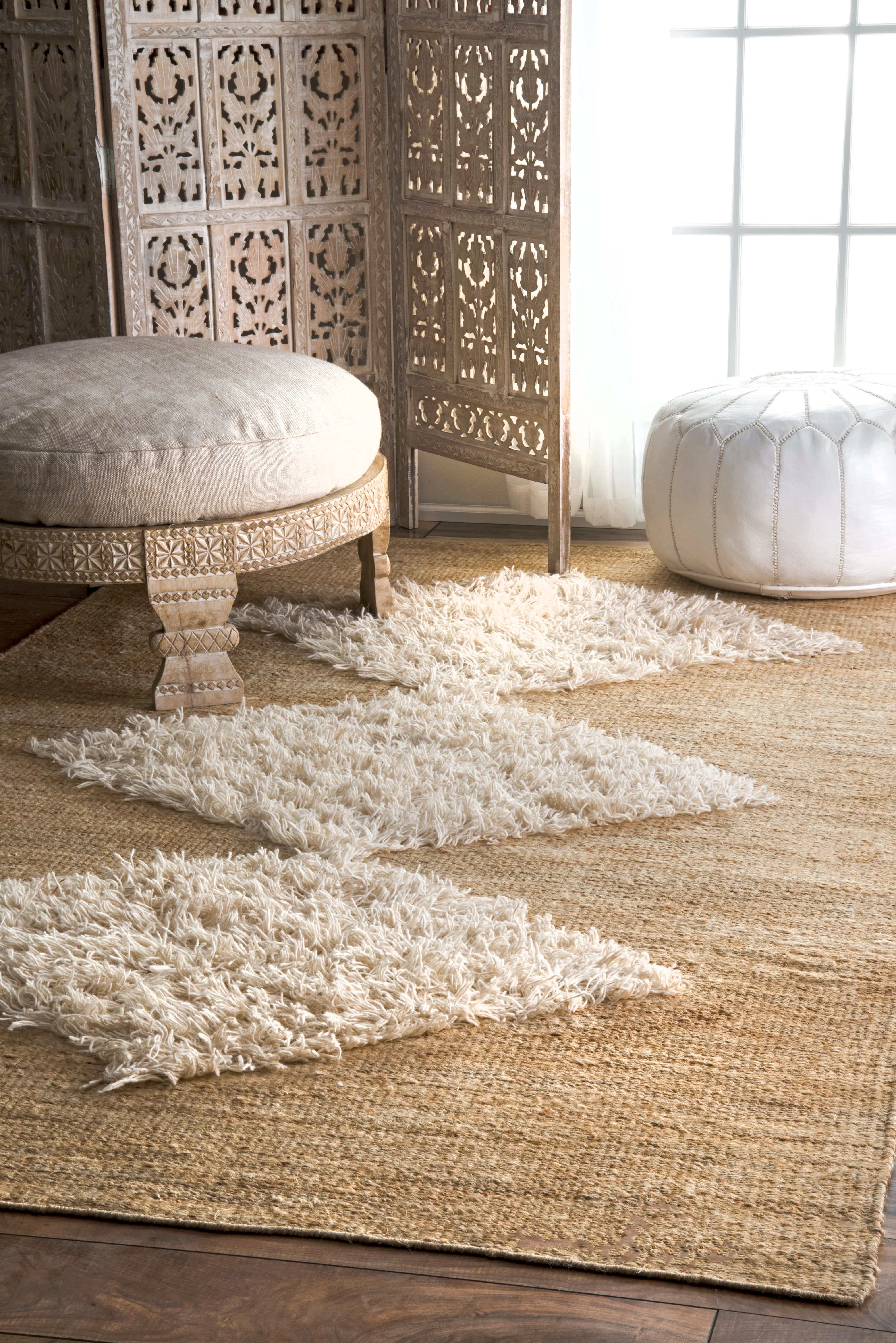 Woolly Diamonds Jute Rug | Off White - Image 2