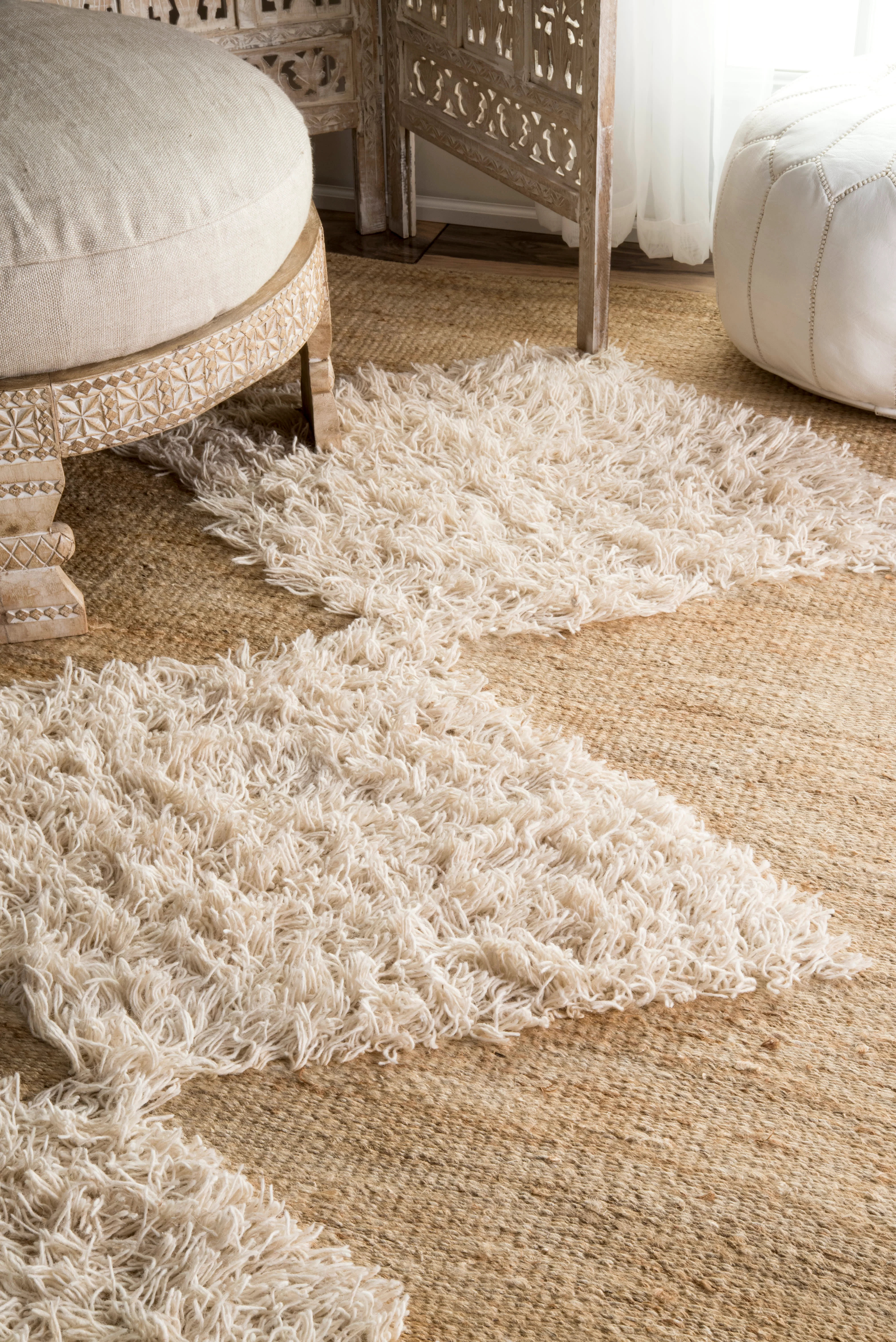 Woolly Diamonds Jute Rug | Off White - Image 4