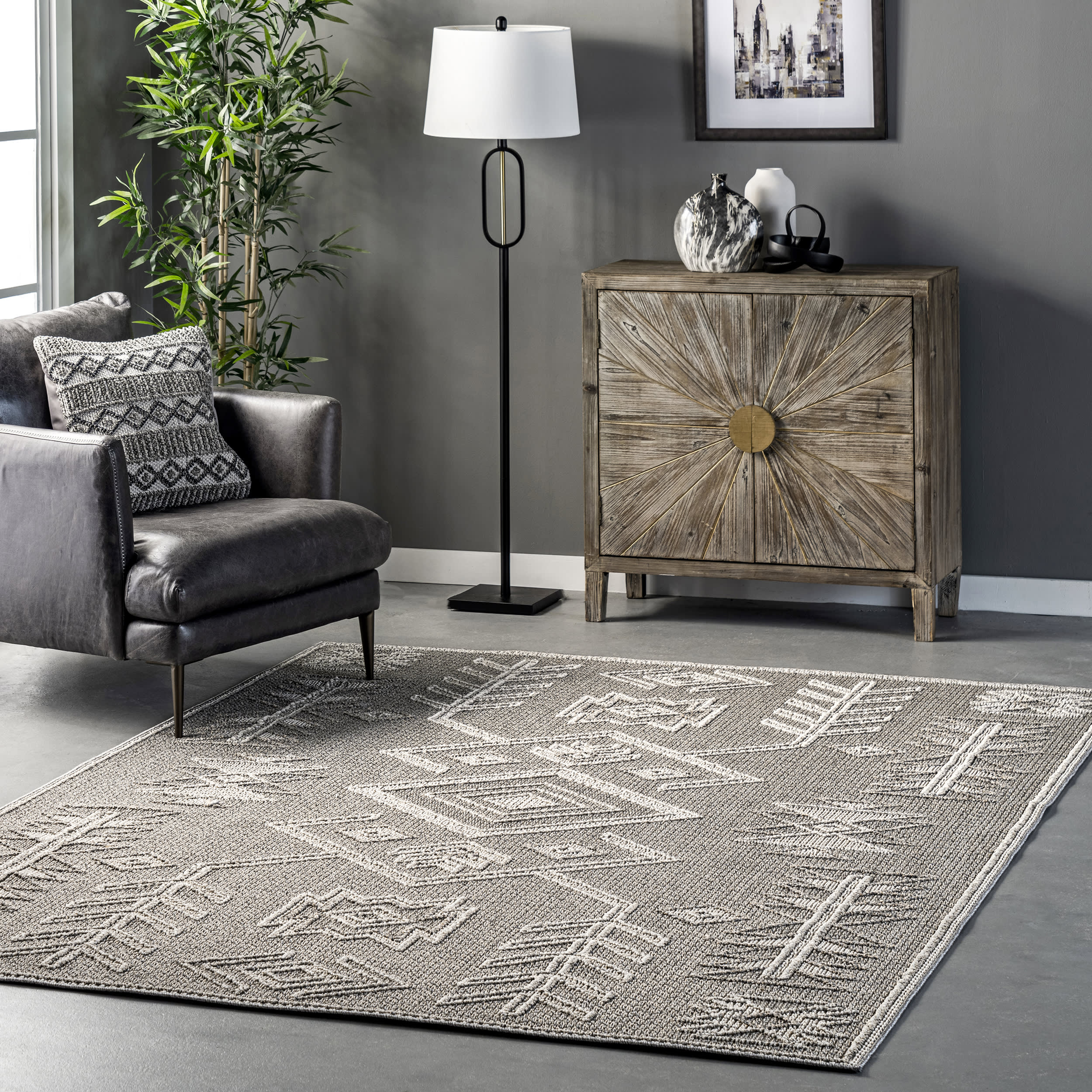 Yara Textured Symbolic Rug | Grey - Image 2